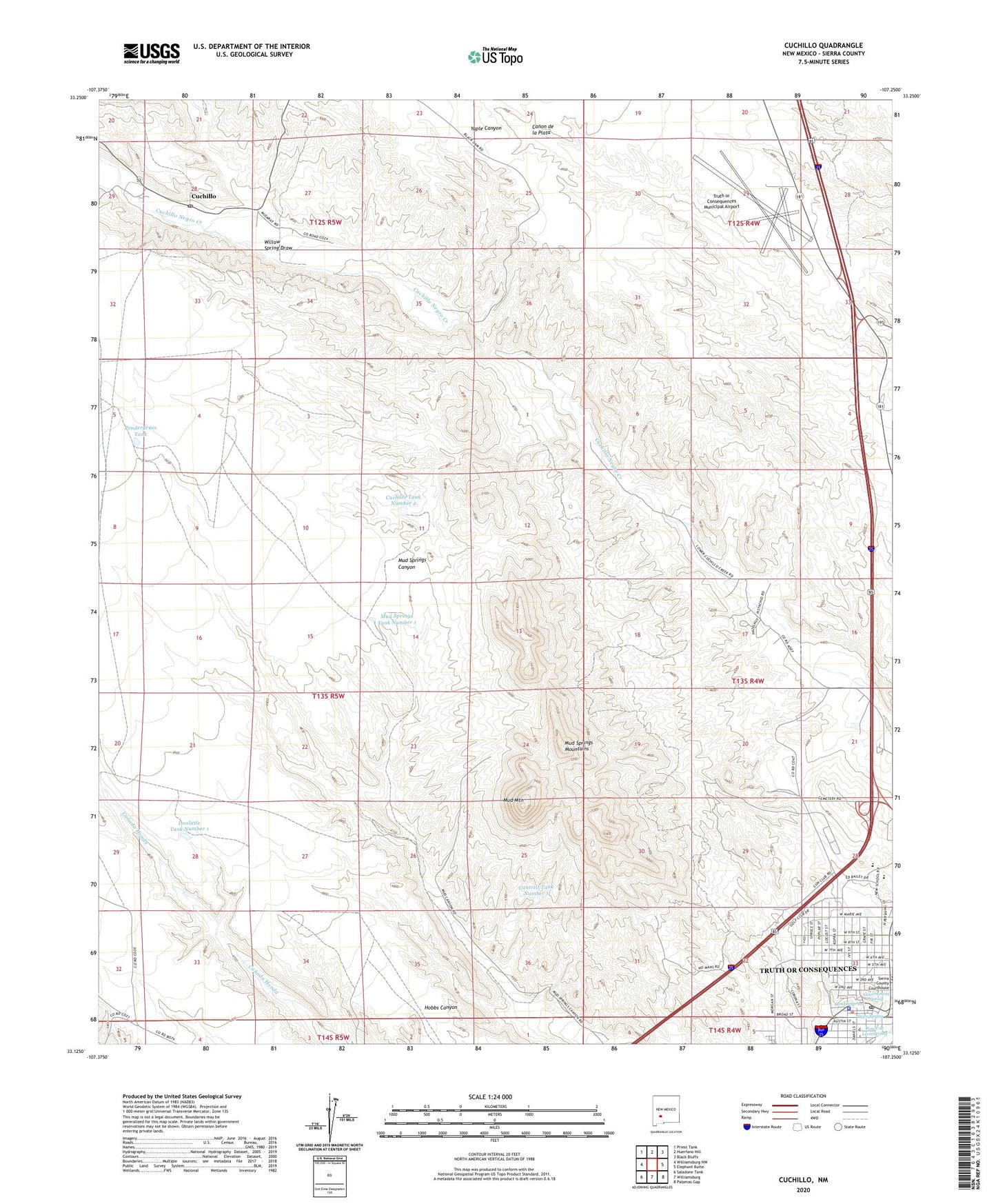 Cuchillo New Mexico US Topo Map Image