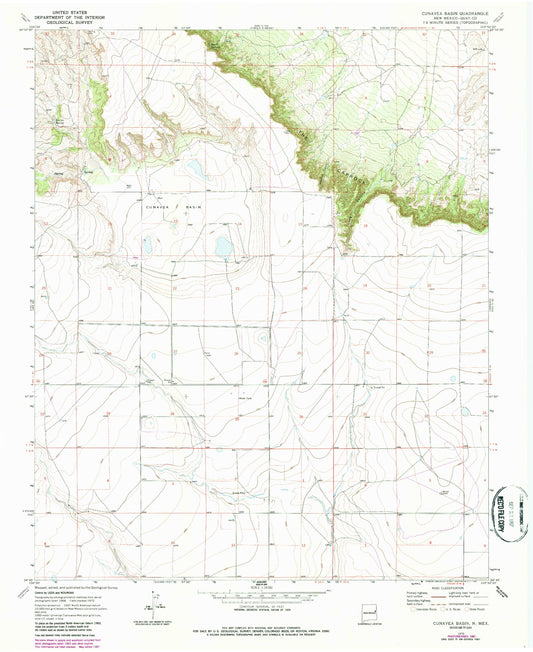 Classic USGS Cunavea Basin New Mexico 7.5'x7.5' Topo Map Image