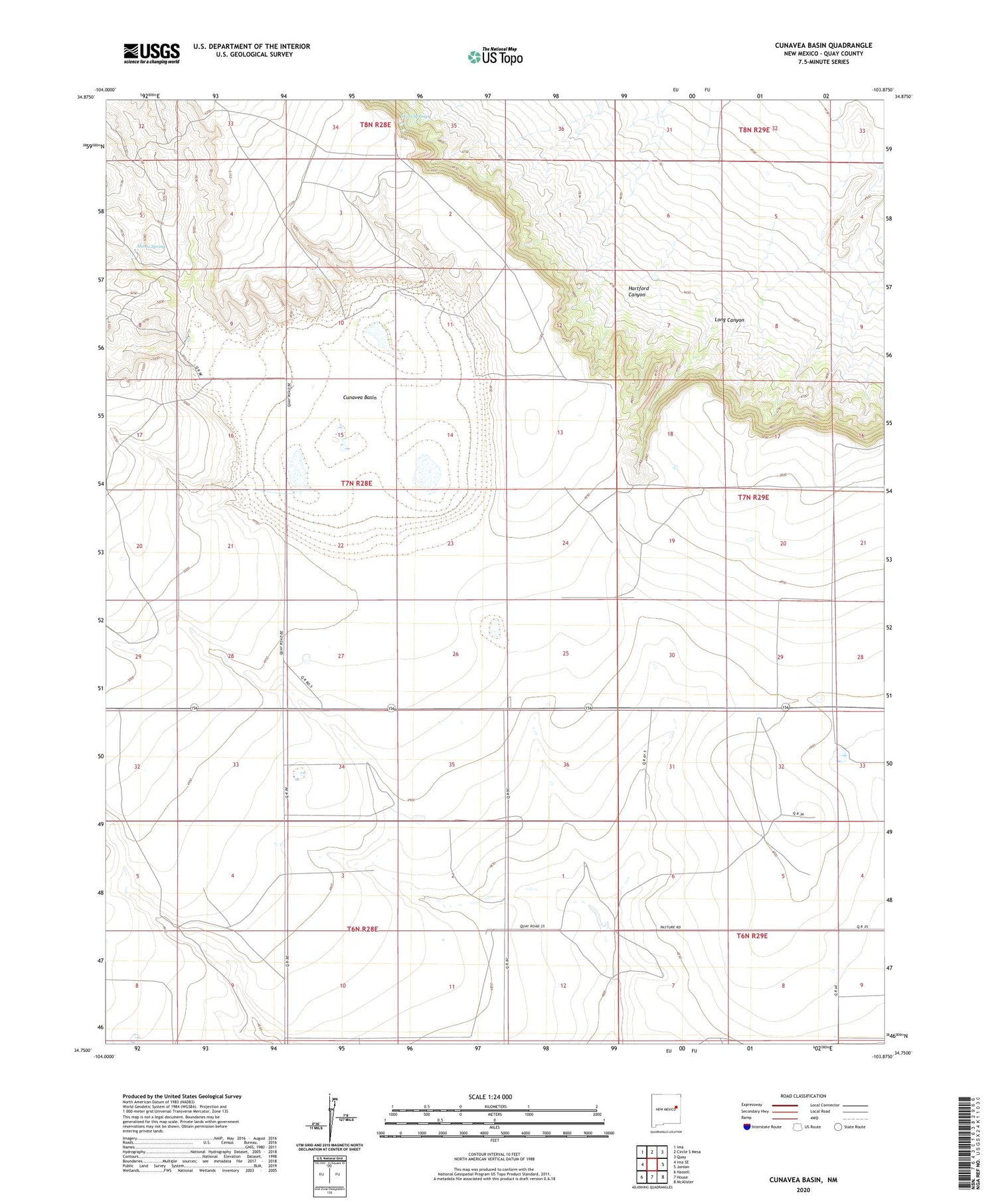 Cunavea Basin New Mexico US Topo Map Image