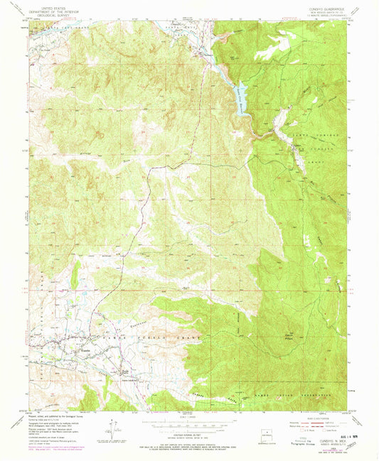 Classic USGS Cundiyo New Mexico 7.5'x7.5' Topo Map Image