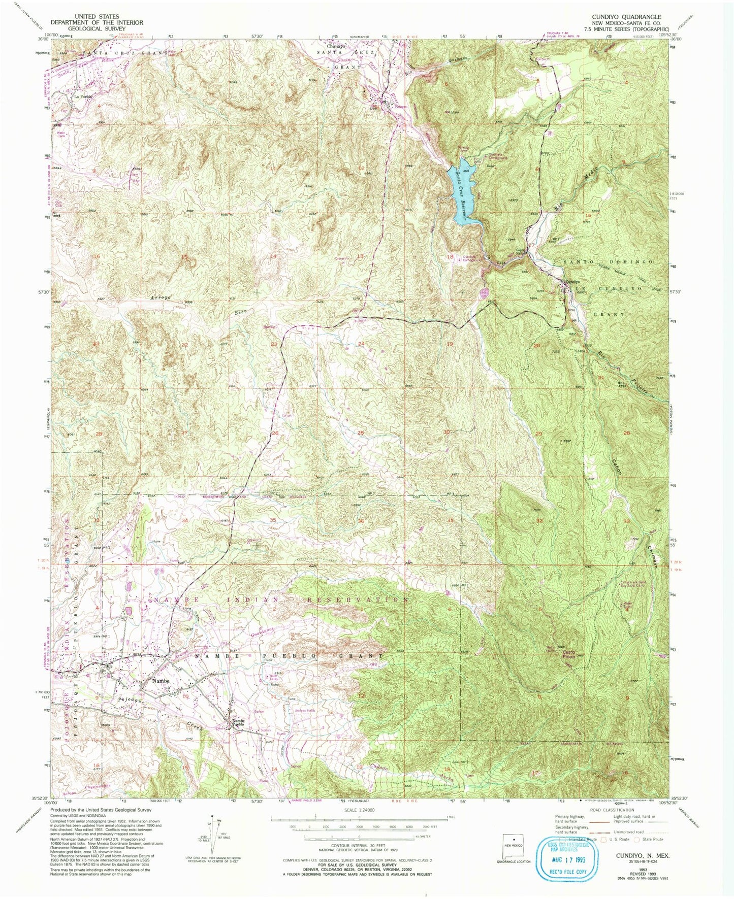 Classic USGS Cundiyo New Mexico 7.5'x7.5' Topo Map Image