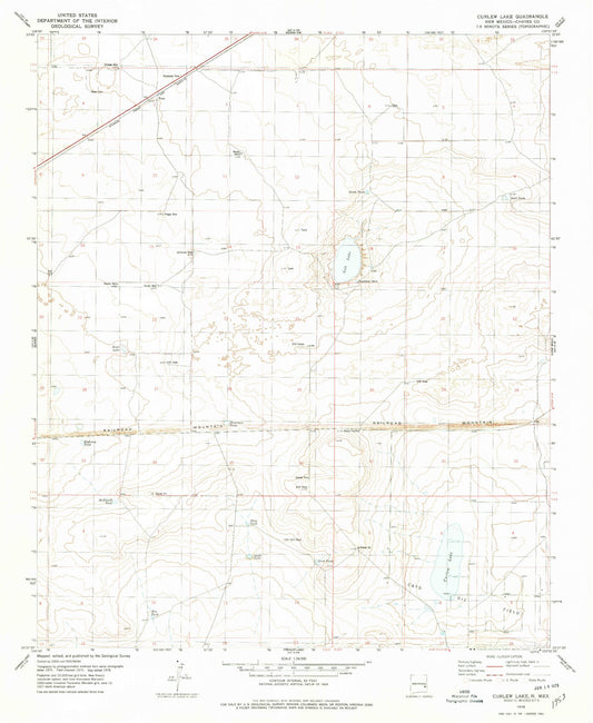 Classic USGS Curlew Lake New Mexico 7.5'x7.5' Topo Map Image