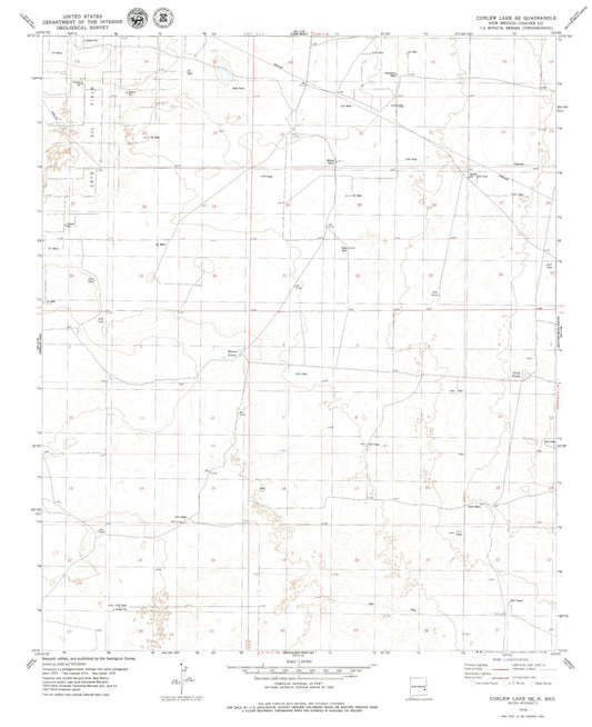 Classic USGS Curlew Lake SE New Mexico 7.5'x7.5' Topo Map Image