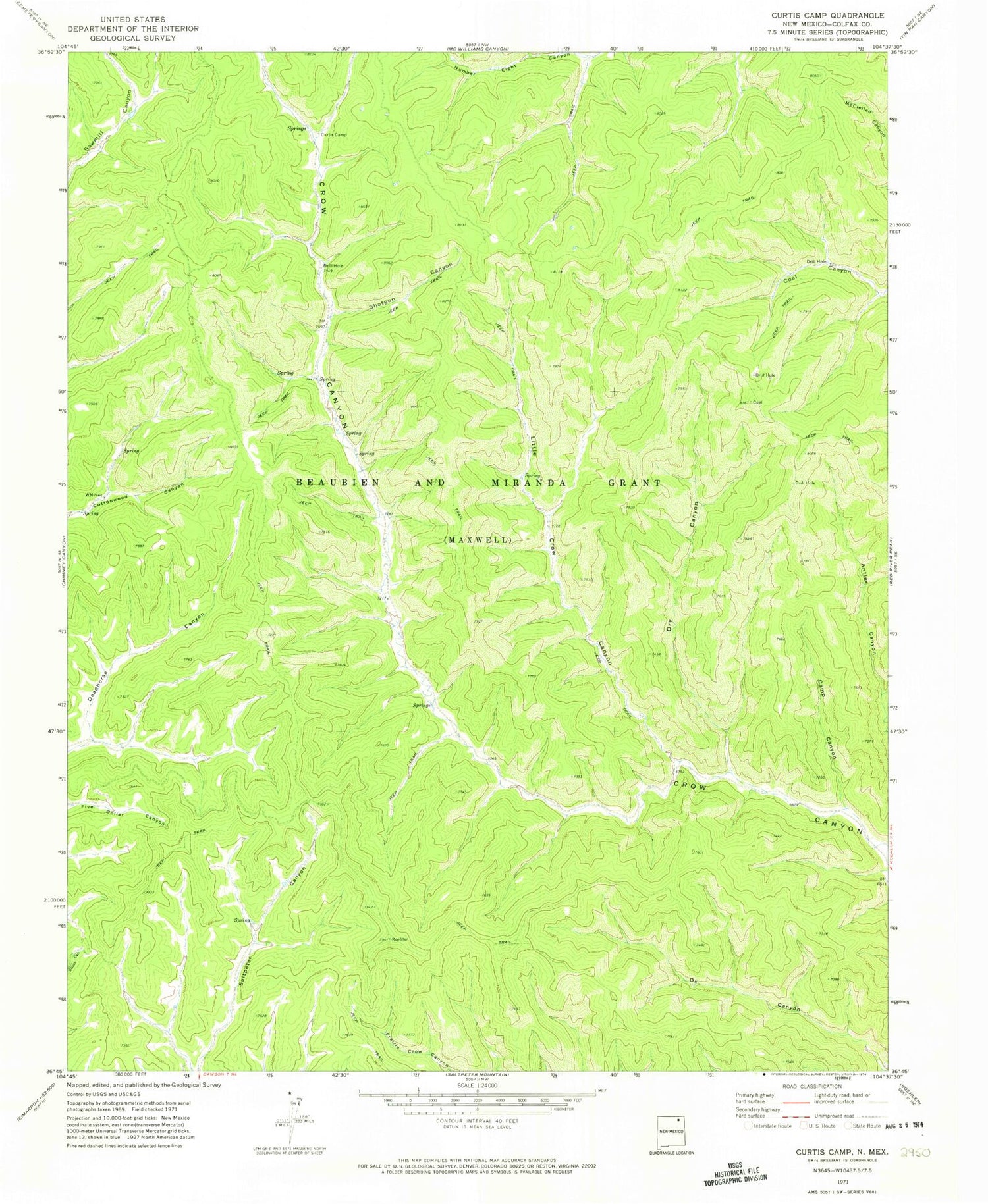 Classic USGS Curtis Camp New Mexico 7.5'x7.5' Topo Map Image