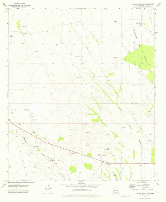 Classic USGS Custer Mountain New Mexico 7.5'x7.5' Topo Map Image