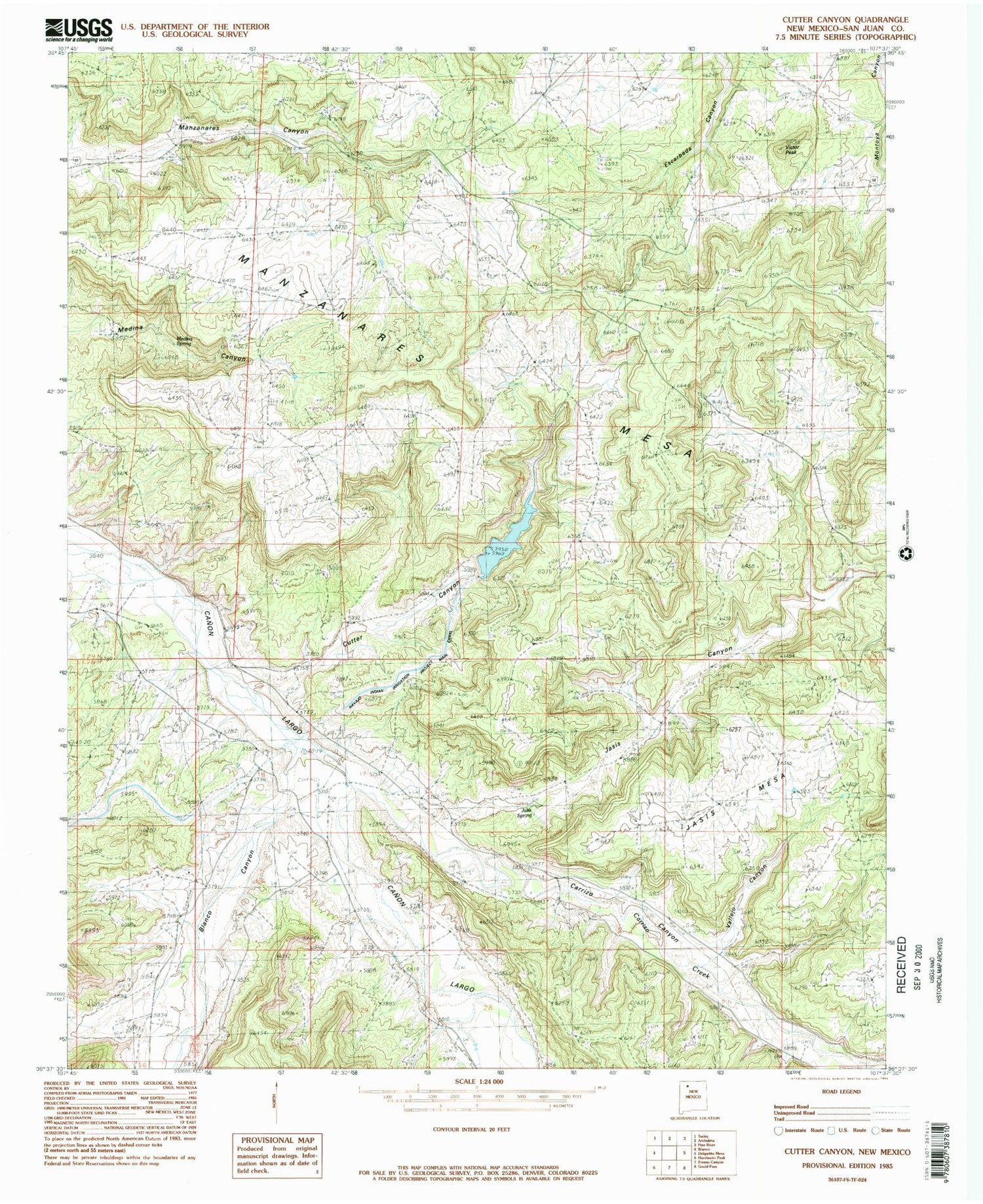 Classic USGS Cutter Canyon New Mexico 7.5'x7.5' Topo Map Image