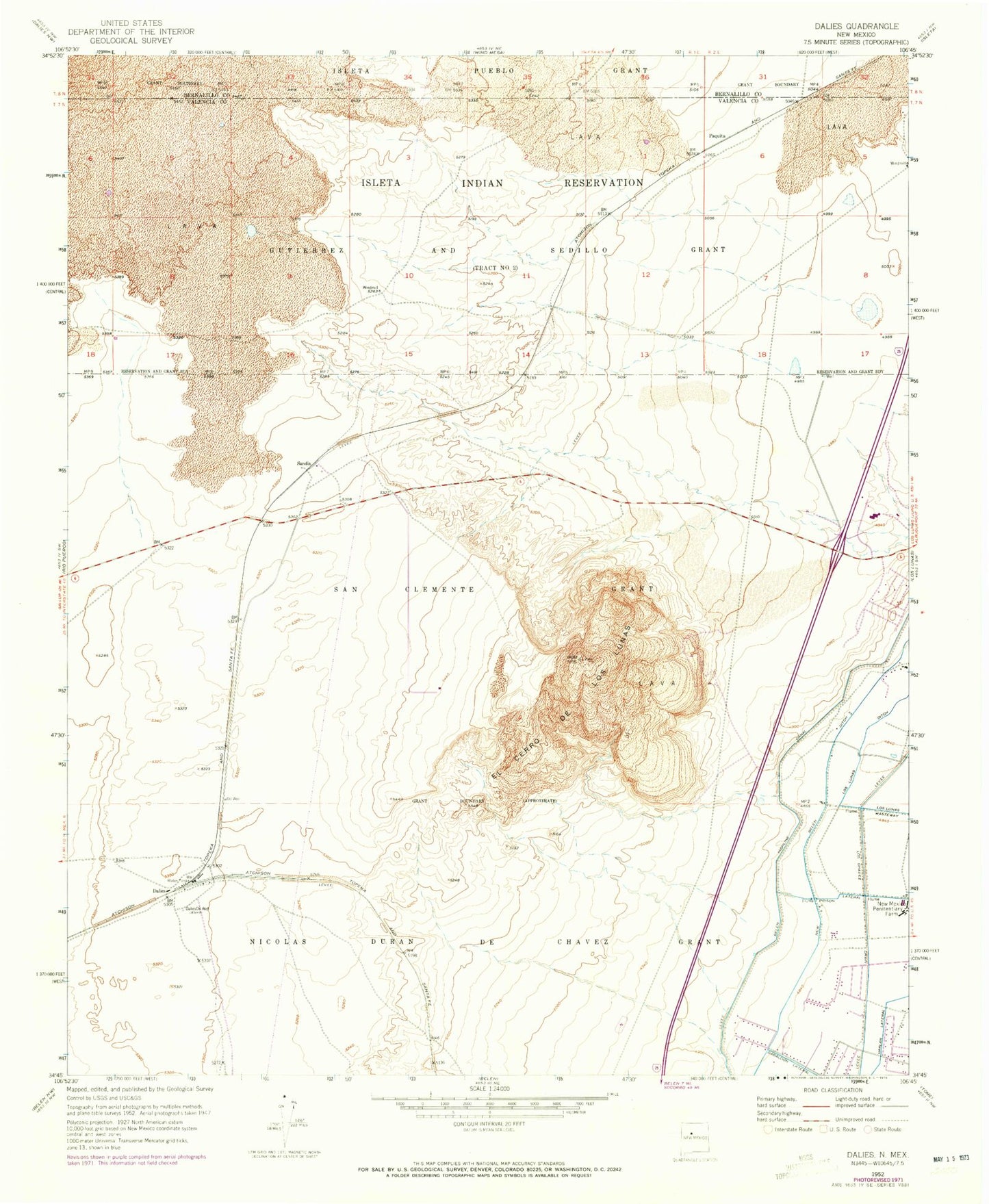 Classic USGS Dalies New Mexico 7.5'x7.5' Topo Map Image