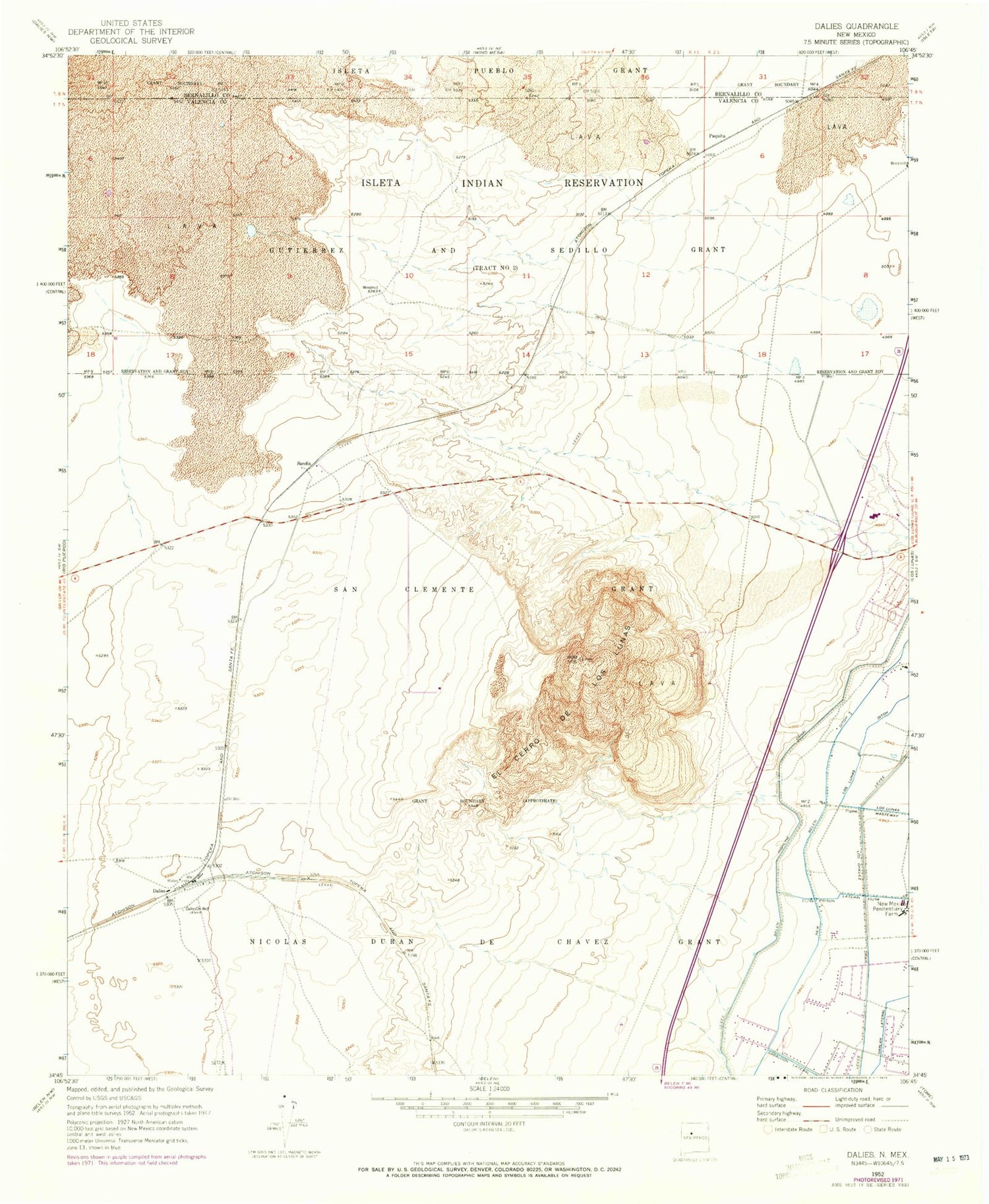 Classic USGS Dalies New Mexico 7.5'x7.5' Topo Map Image