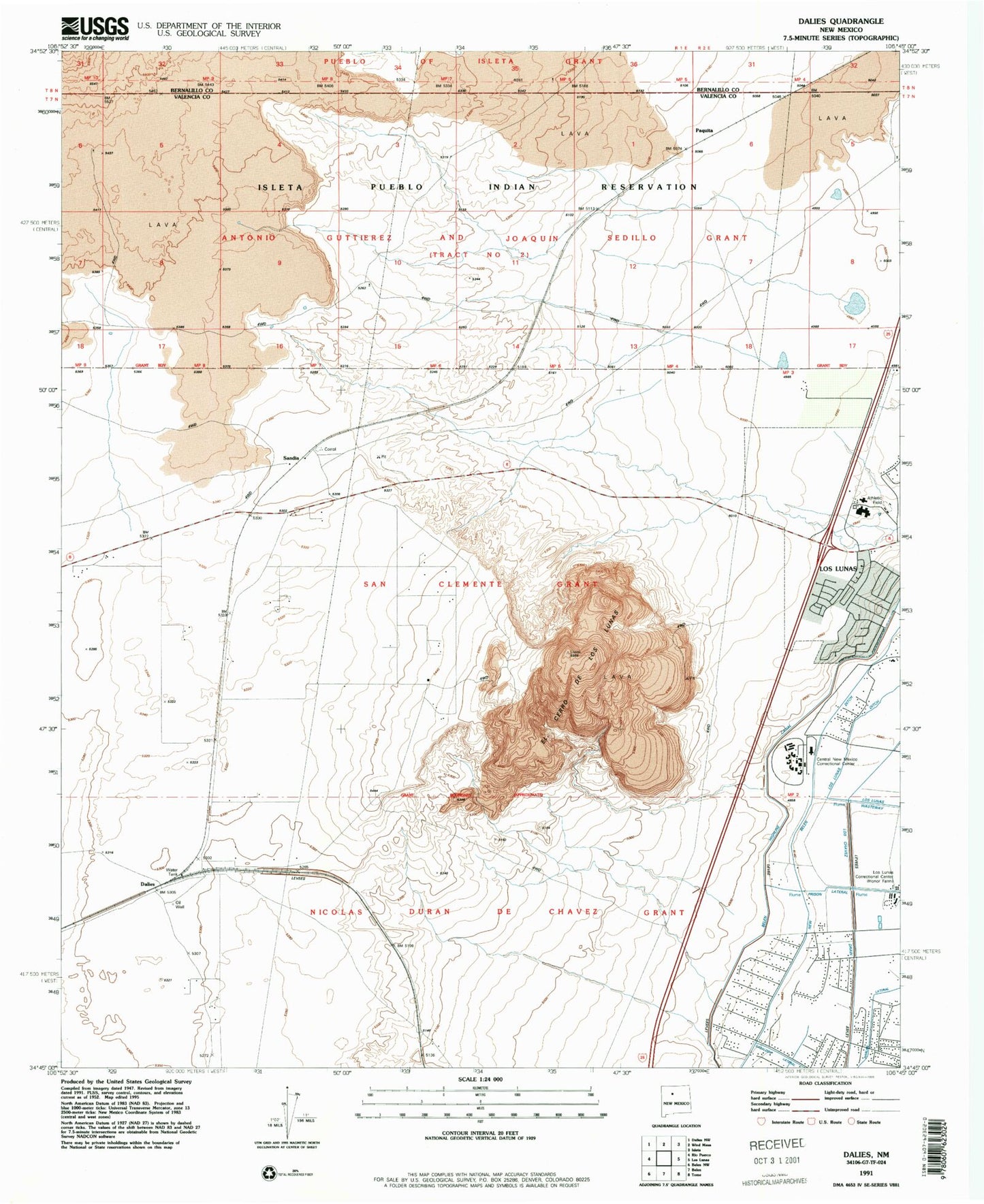 Classic USGS Dalies New Mexico 7.5'x7.5' Topo Map Image