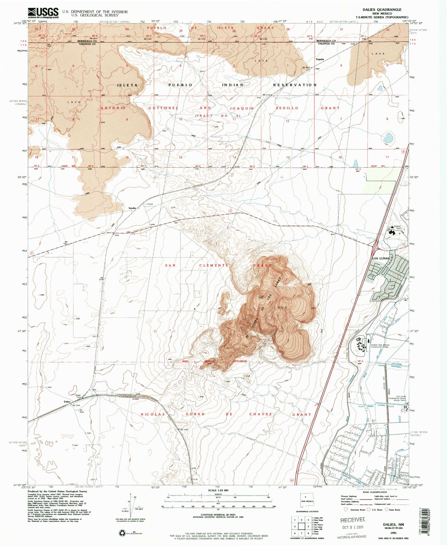 Classic USGS Dalies New Mexico 7.5'x7.5' Topo Map Image