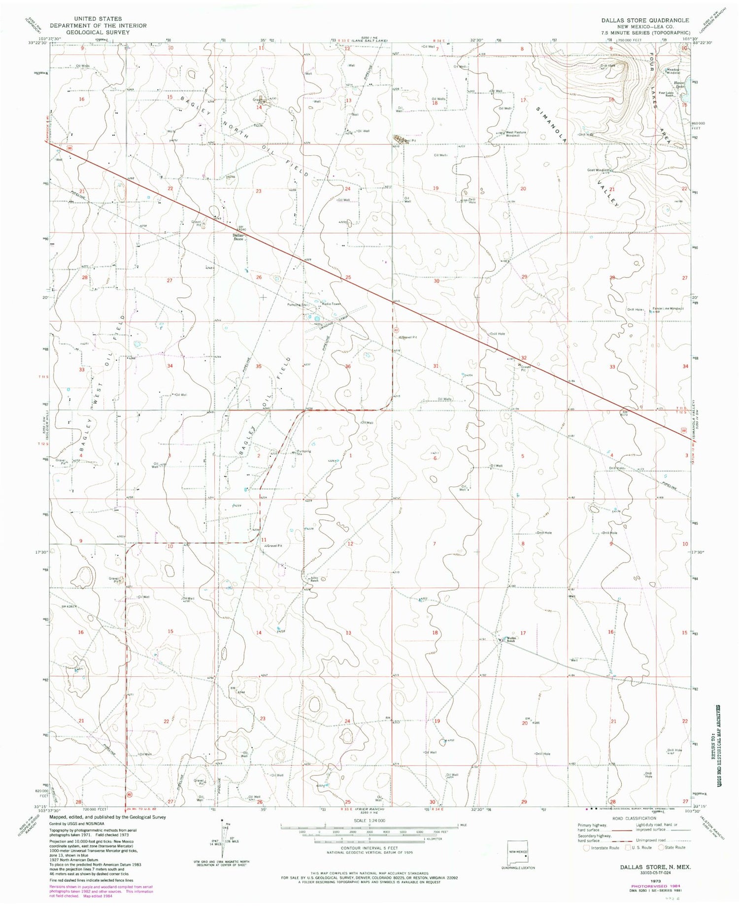 Classic USGS Dallas Store New Mexico 7.5'x7.5' Topo Map Image