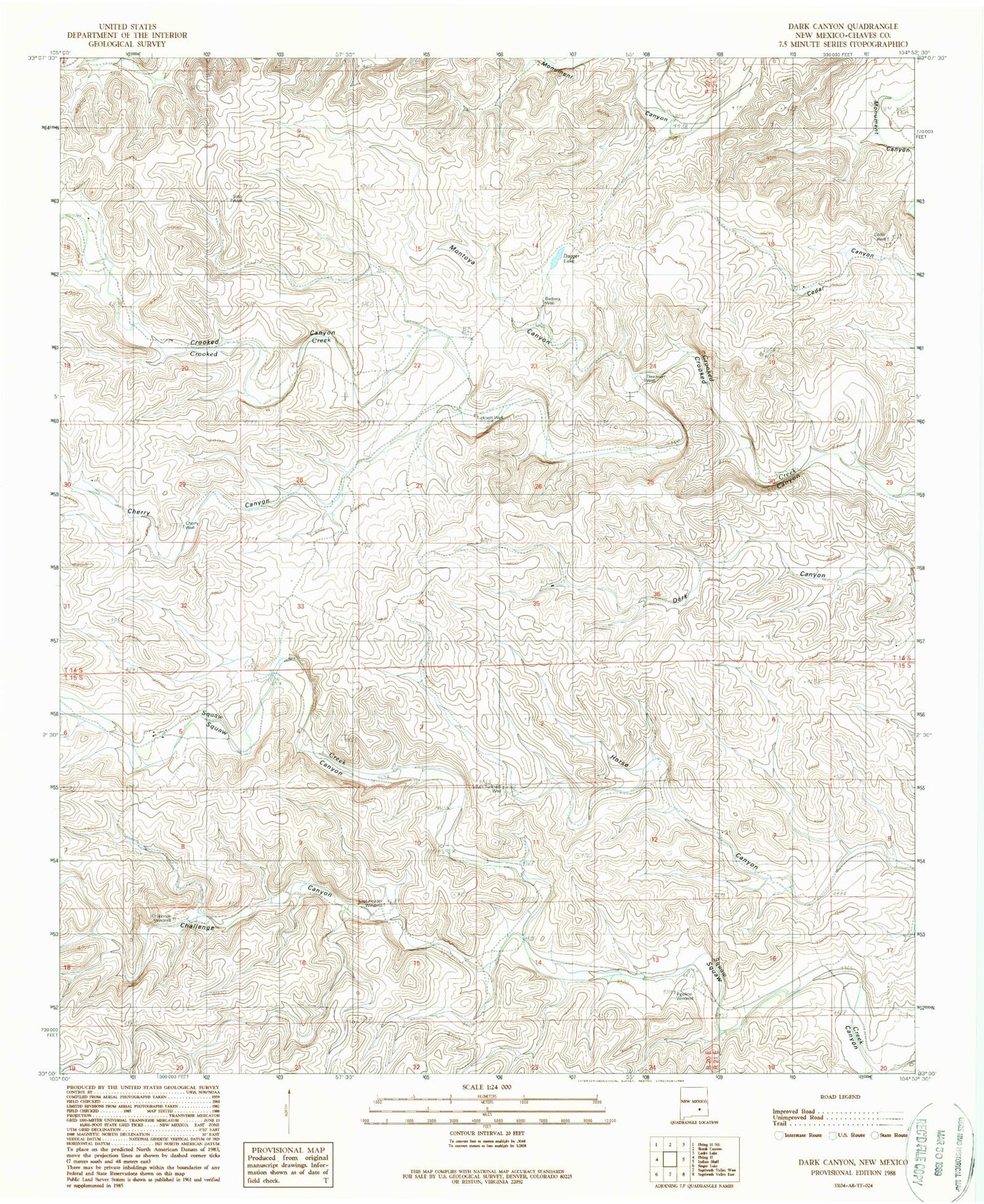Classic USGS Dark Canyon New Mexico 7.5'x7.5' Topo Map Image