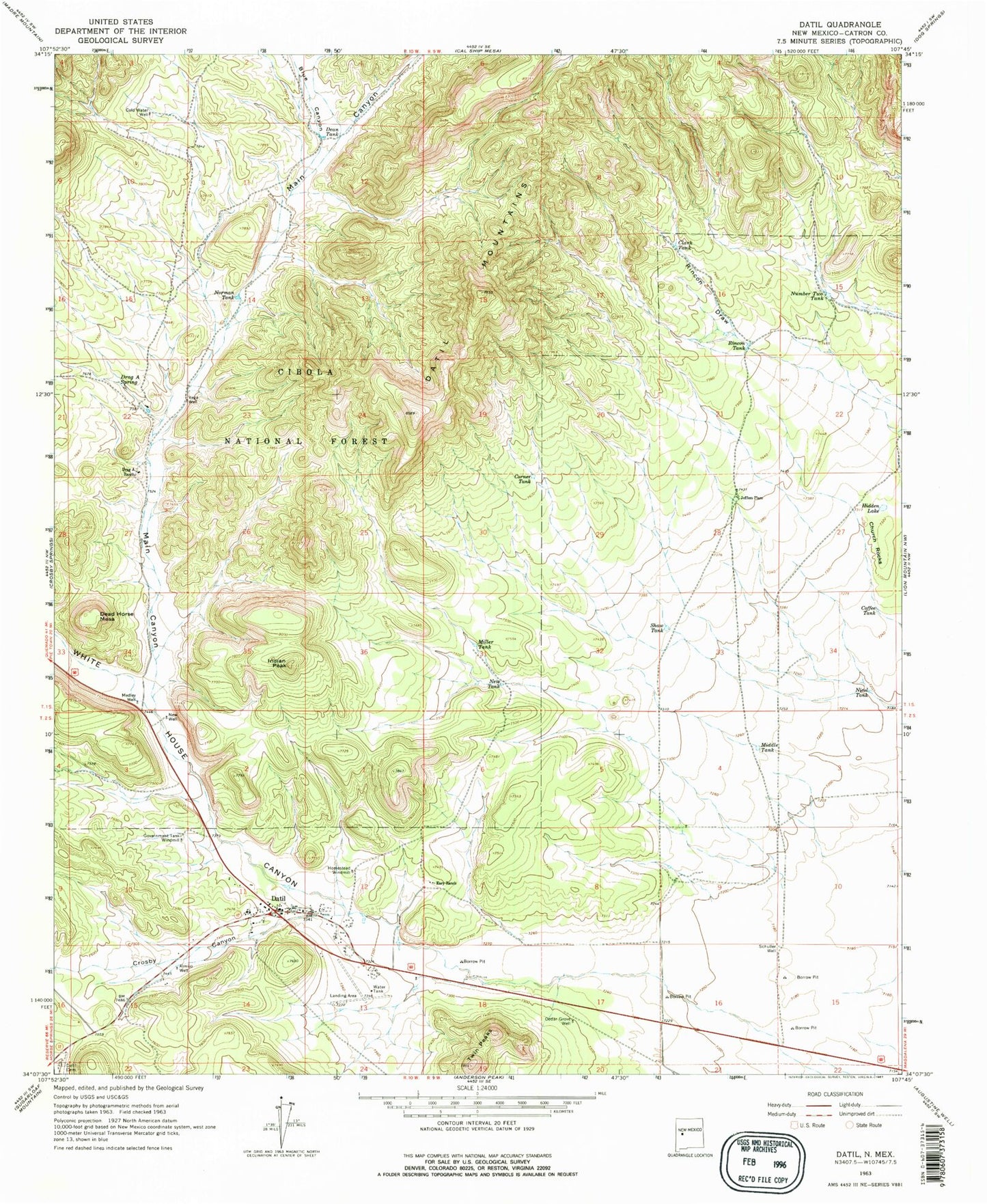 Classic USGS Datil New Mexico 7.5'x7.5' Topo Map Image