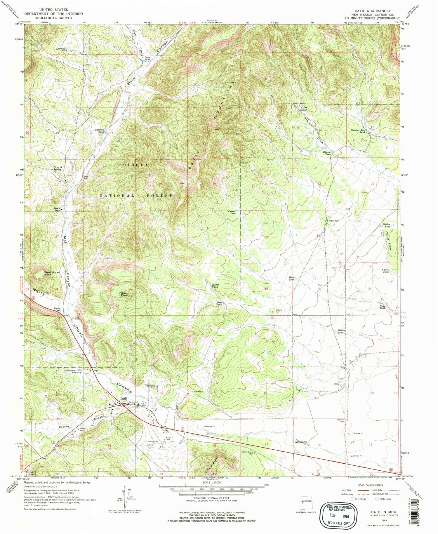 Classic USGS Datil New Mexico 7.5'x7.5' Topo Map Image