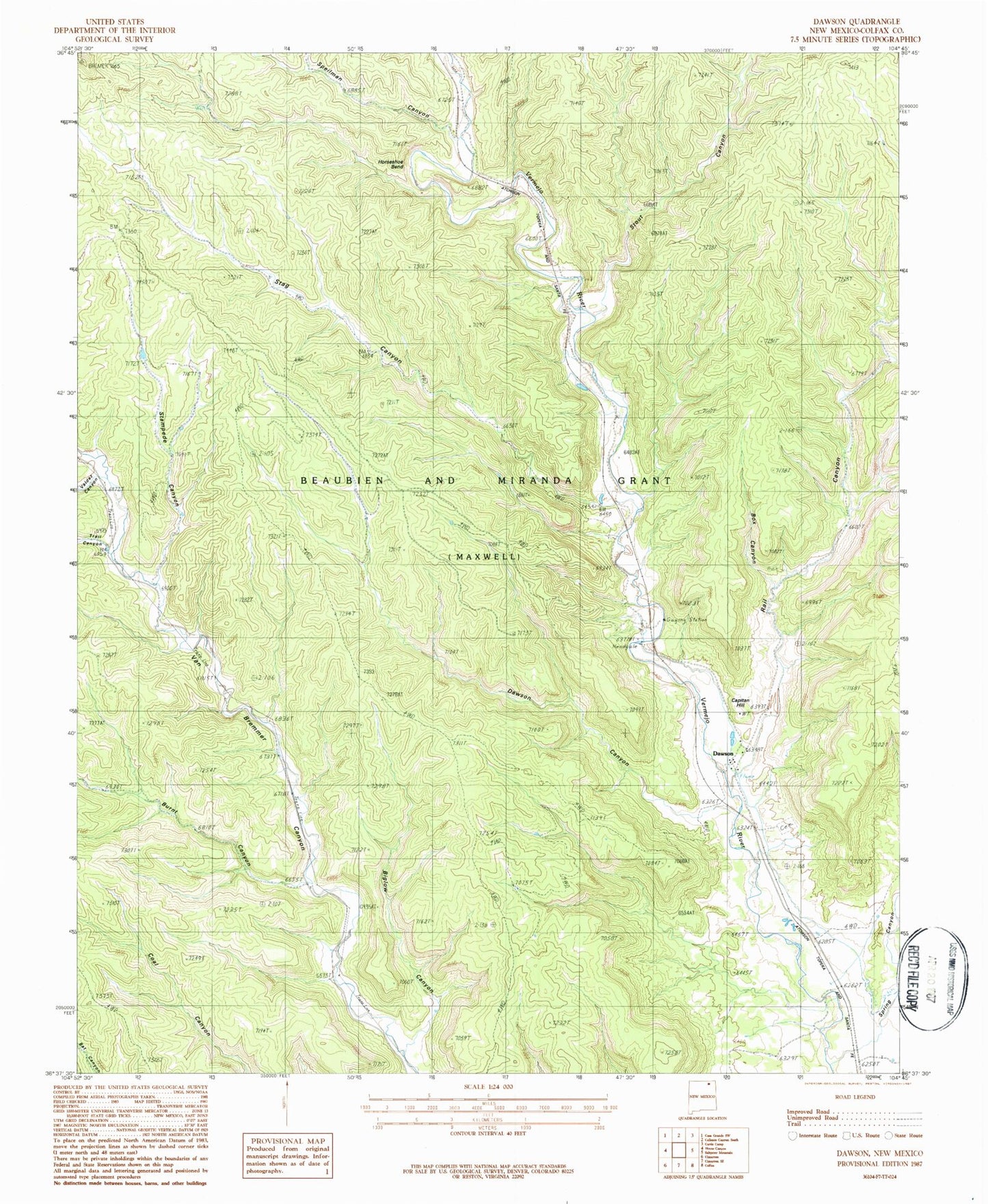 Classic USGS Dawson New Mexico 7.5'x7.5' Topo Map Image