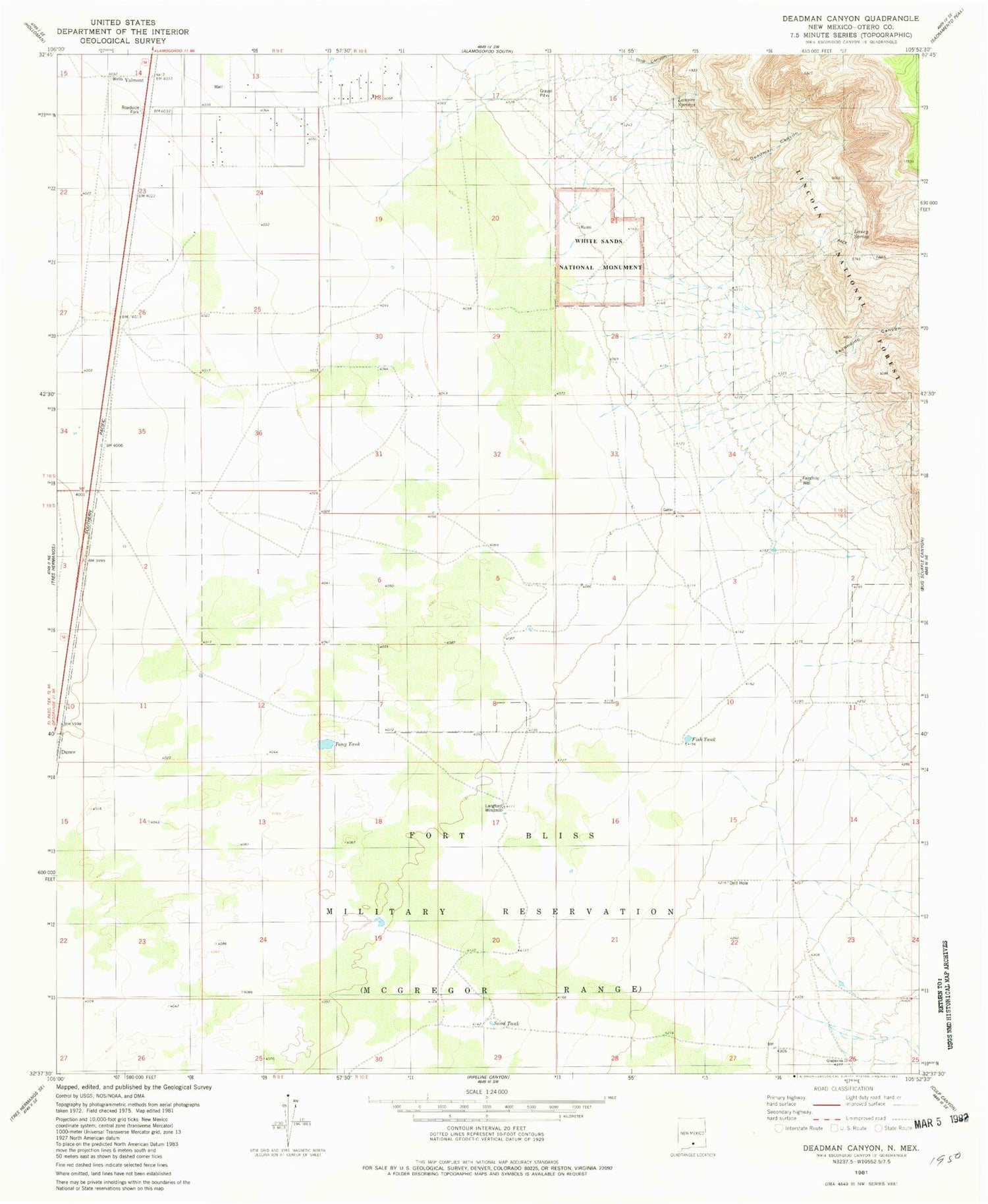 Classic USGS Deadman Canyon New Mexico 7.5'x7.5' Topo Map Image