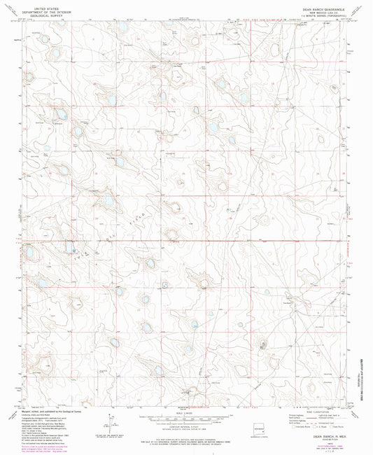 Classic USGS Dean Ranch New Mexico 7.5'x7.5' Topo Map Image
