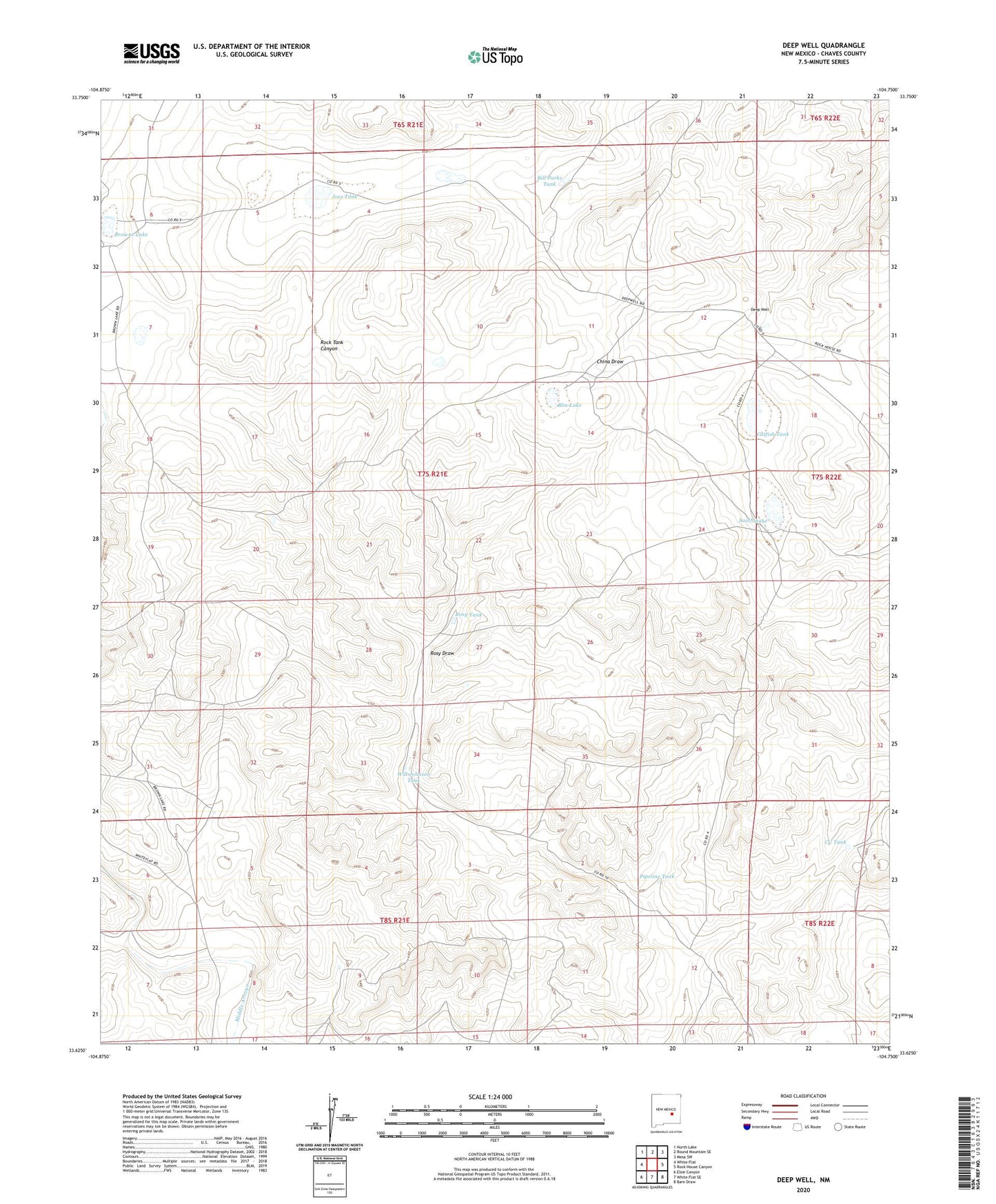 Deep Well New Mexico US Topo Map Image