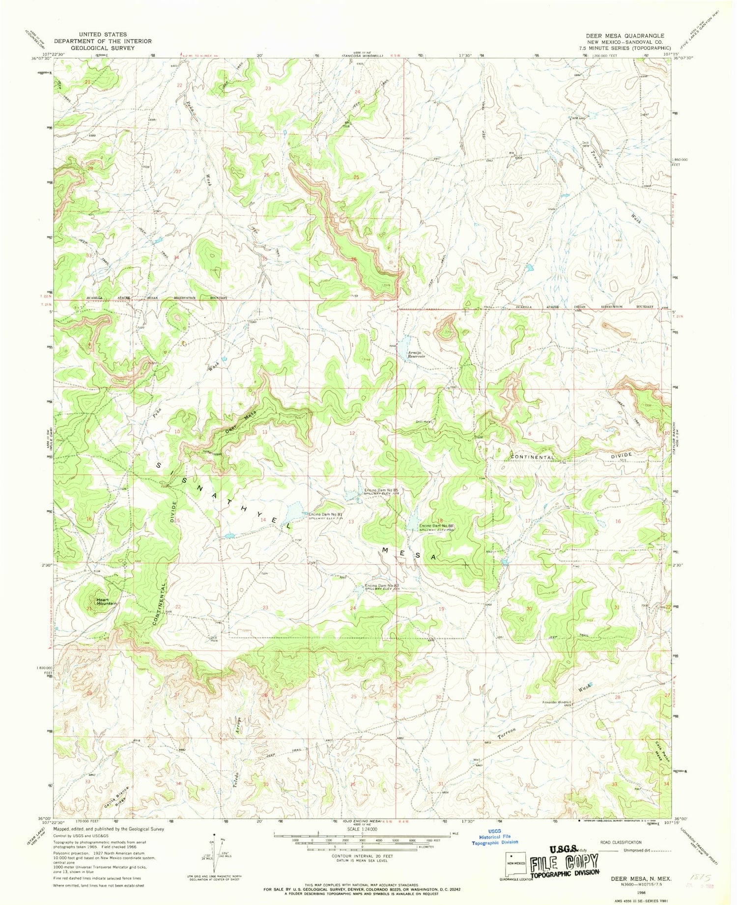 Classic USGS Deer Mesa New Mexico 7.5'x7.5' Topo Map Image