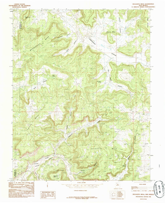 Classic USGS Delgadita Mesa New Mexico 7.5'x7.5' Topo Map Image