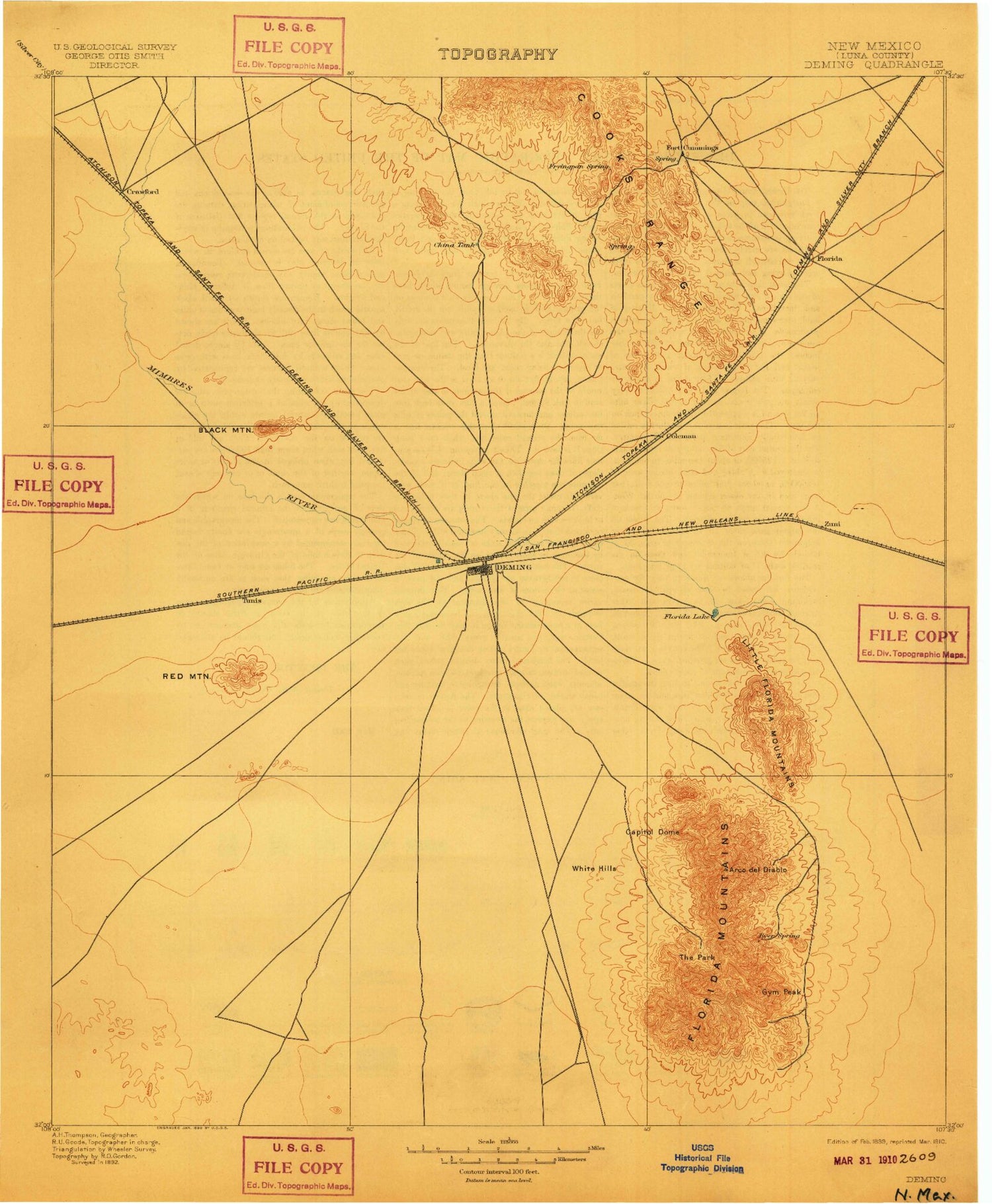 Historic 1899 Deming New Mexico 30'x30' Topo Map Image