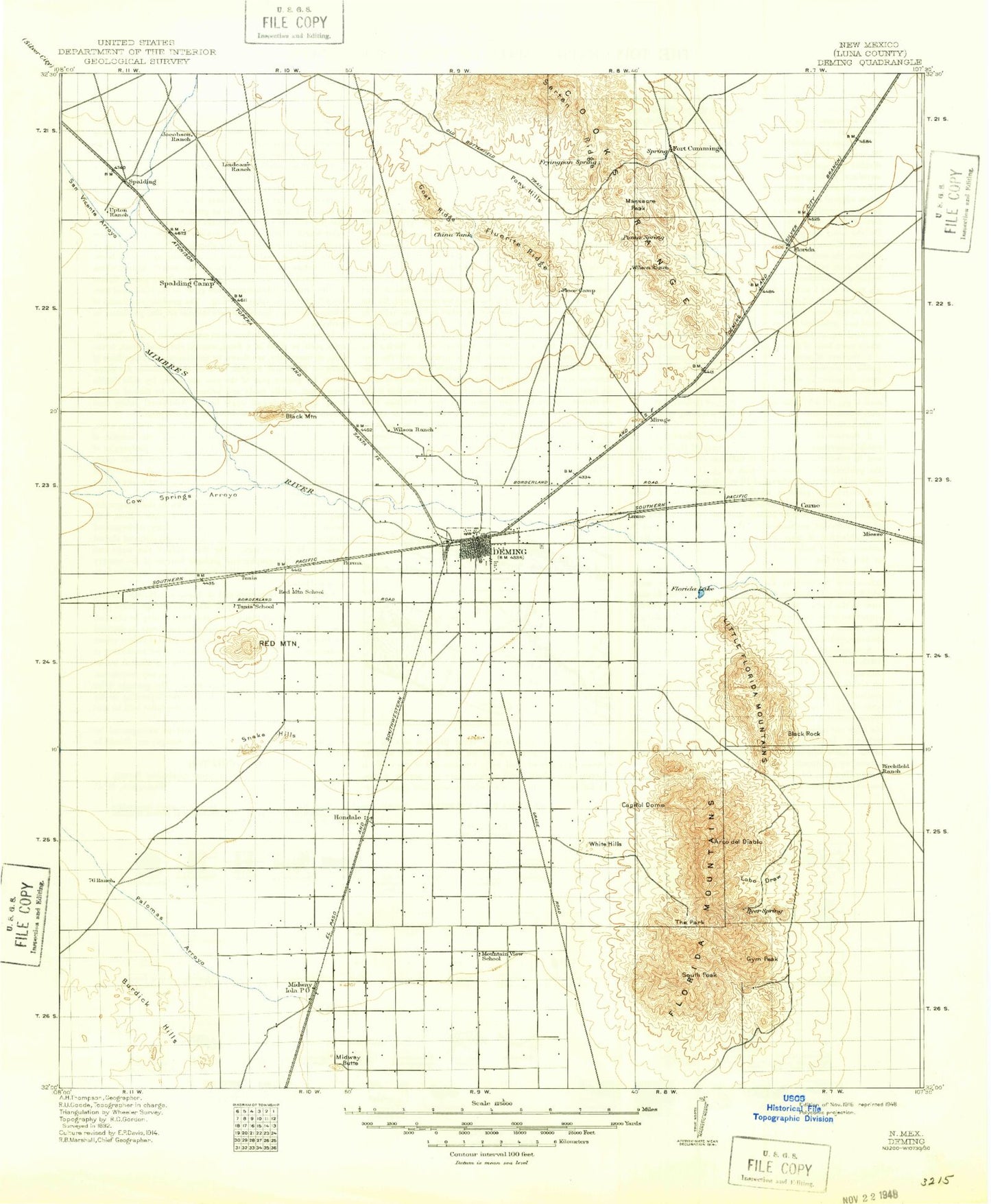 Historic 1915 Deming New Mexico 30'x30' Topo Map Image