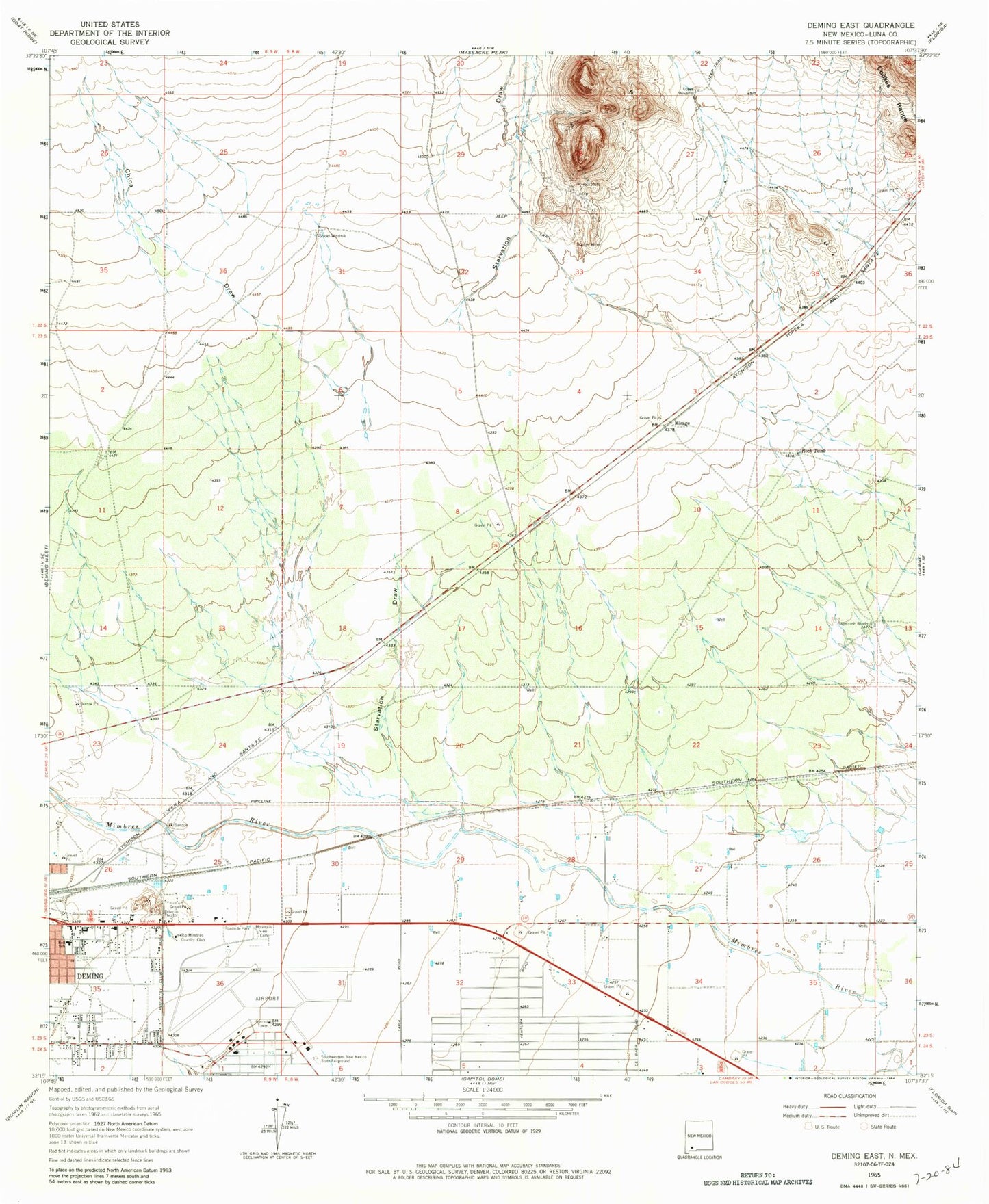 Classic USGS Deming East New Mexico 7.5'x7.5' Topo Map Image