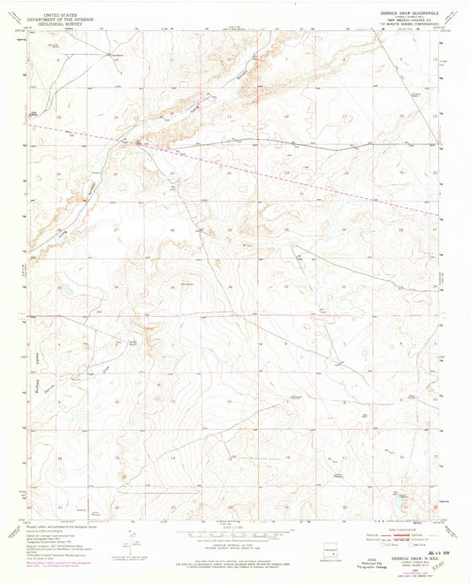 Classic USGS Derrick Draw New Mexico 7.5'x7.5' Topo Map Image