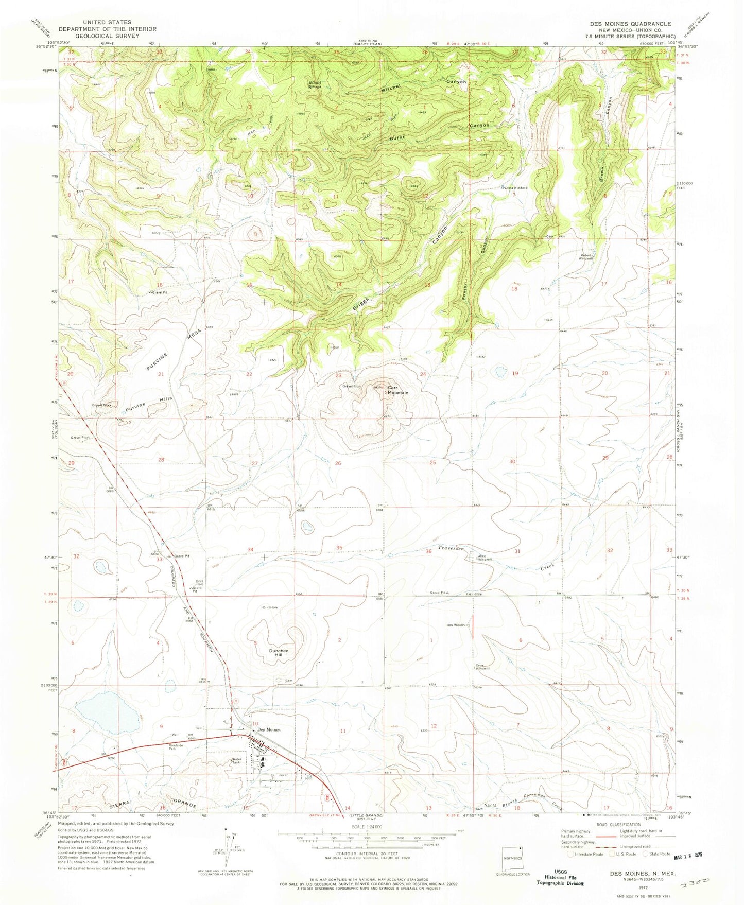 Classic USGS Des Moines New Mexico 7.5'x7.5' Topo Map Image
