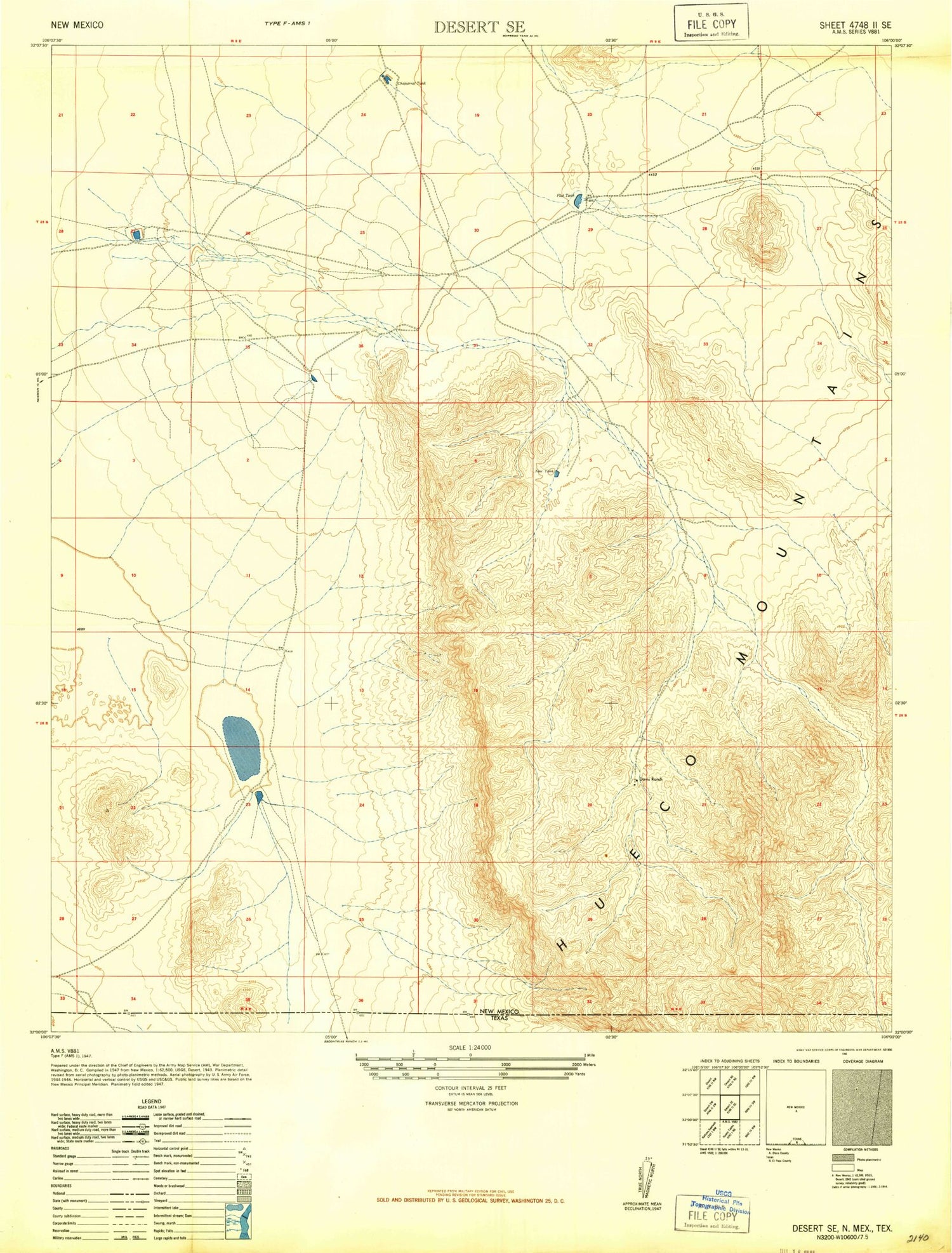 Classic USGS Desert SE New Mexico 7.5'x7.5' Topo Map Image