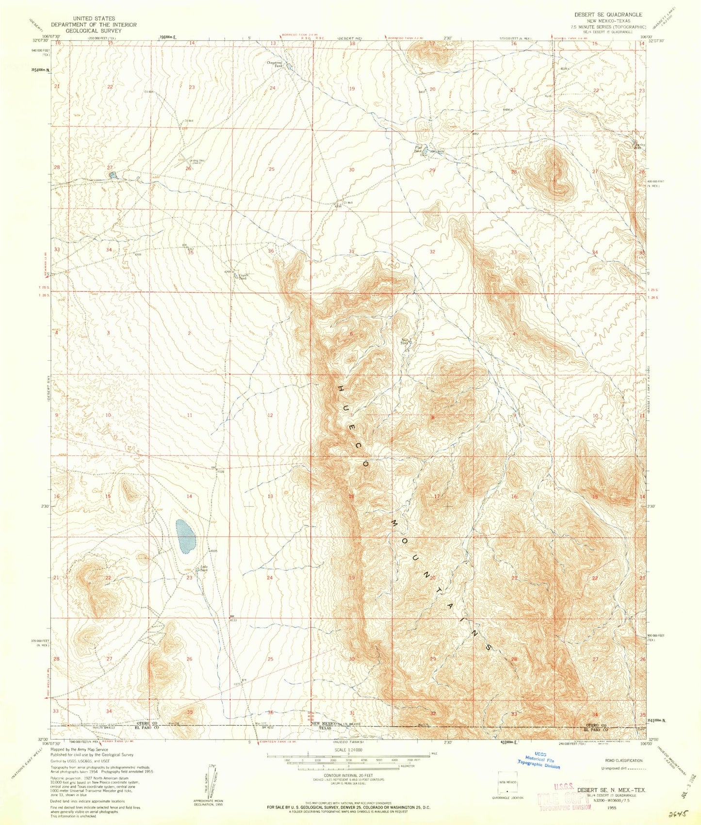 Classic USGS Desert SE New Mexico 7.5'x7.5' Topo Map Image