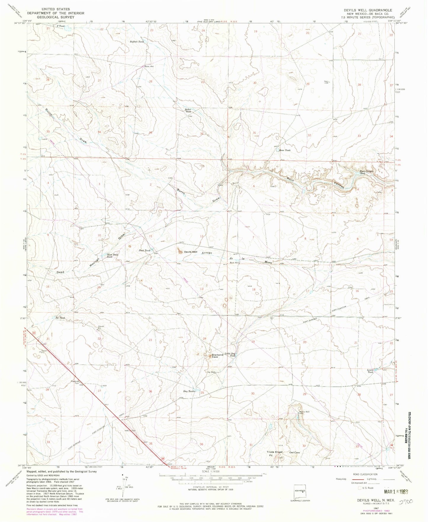 Classic USGS Devils Well New Mexico 7.5'x7.5' Topo Map Image