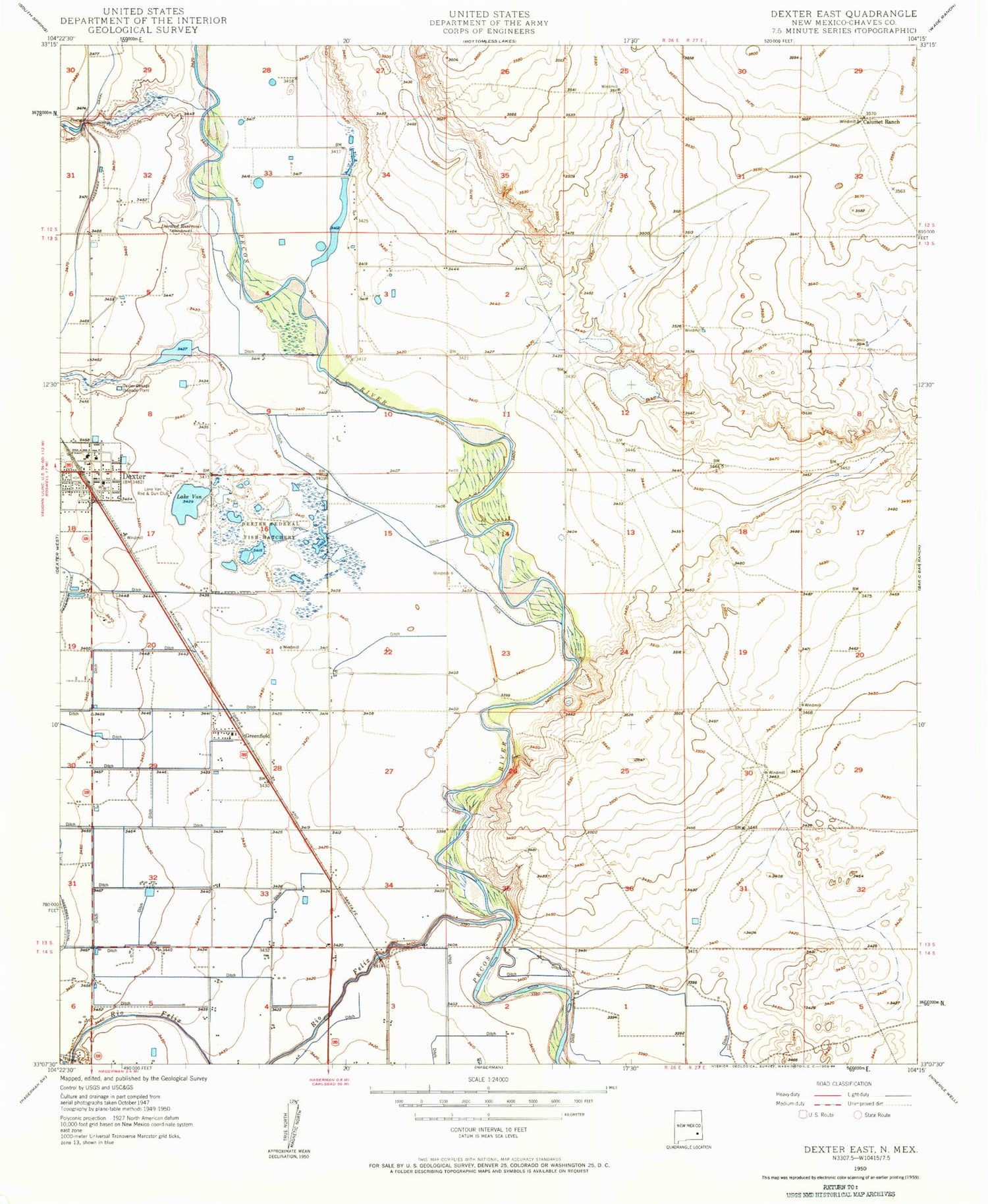 Classic USGS Dexter East New Mexico 7.5'x7.5' Topo Map Image