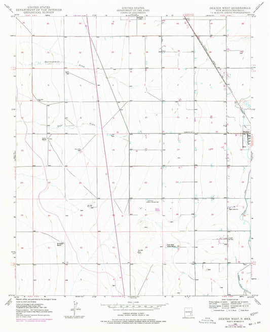 Classic USGS Dexter West New Mexico 7.5'x7.5' Topo Map Image