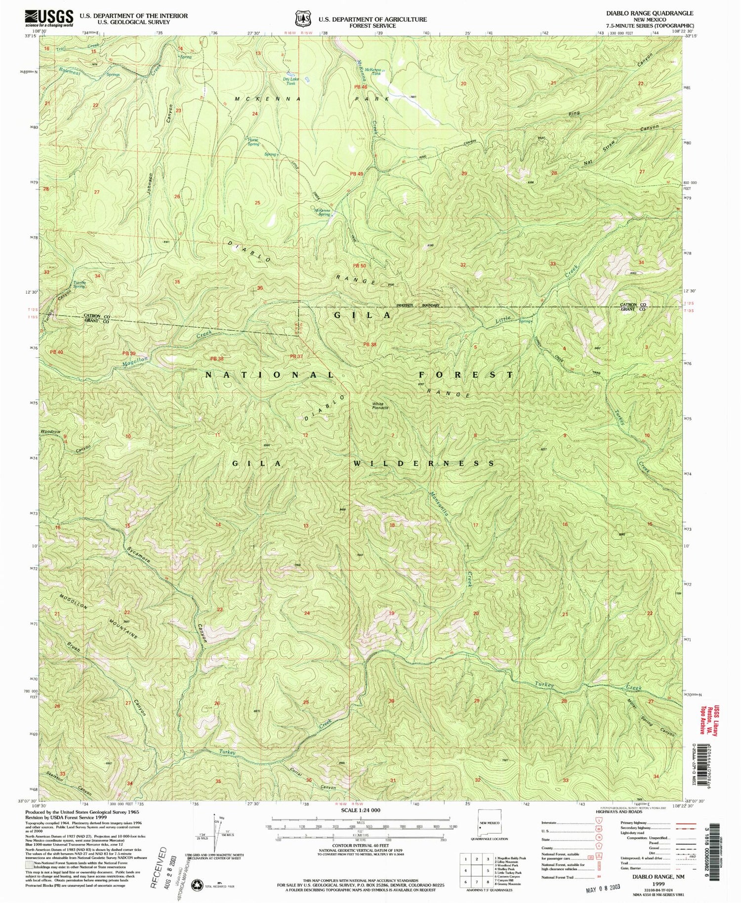 Classic USGS Diablo Range New Mexico 7.5'x7.5' Topo Map Image