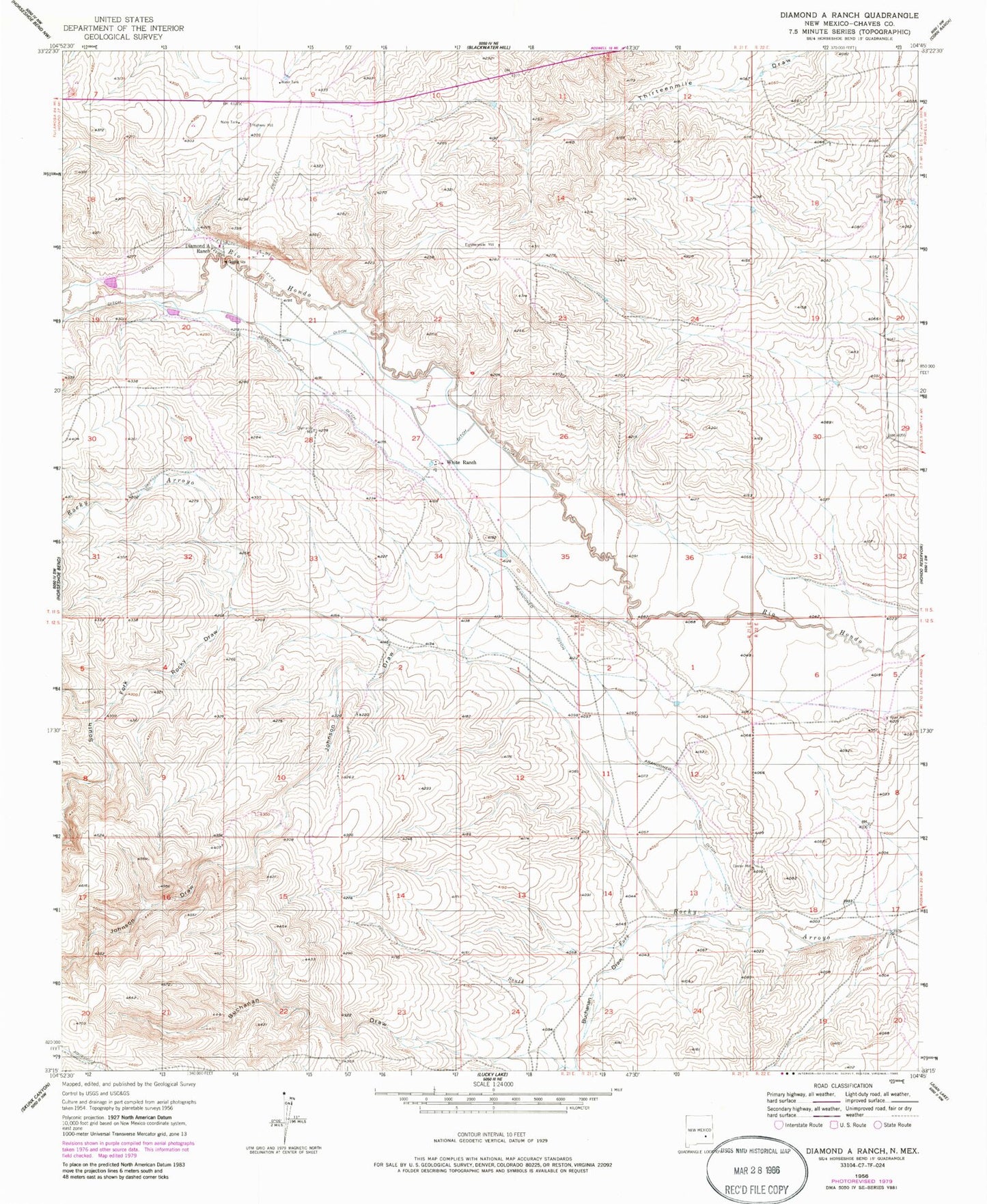 Classic USGS Diamond A Ranch New Mexico 7.5'x7.5' Topo Map Image