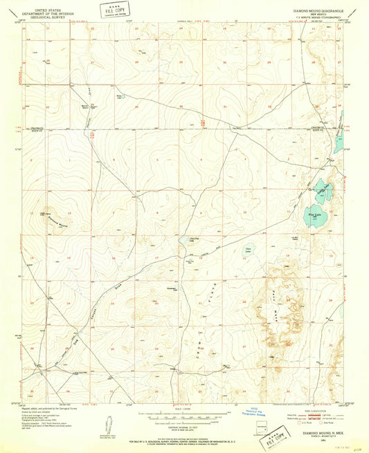 Classic USGS Diamond Mound New Mexico 7.5'x7.5' Topo Map Image