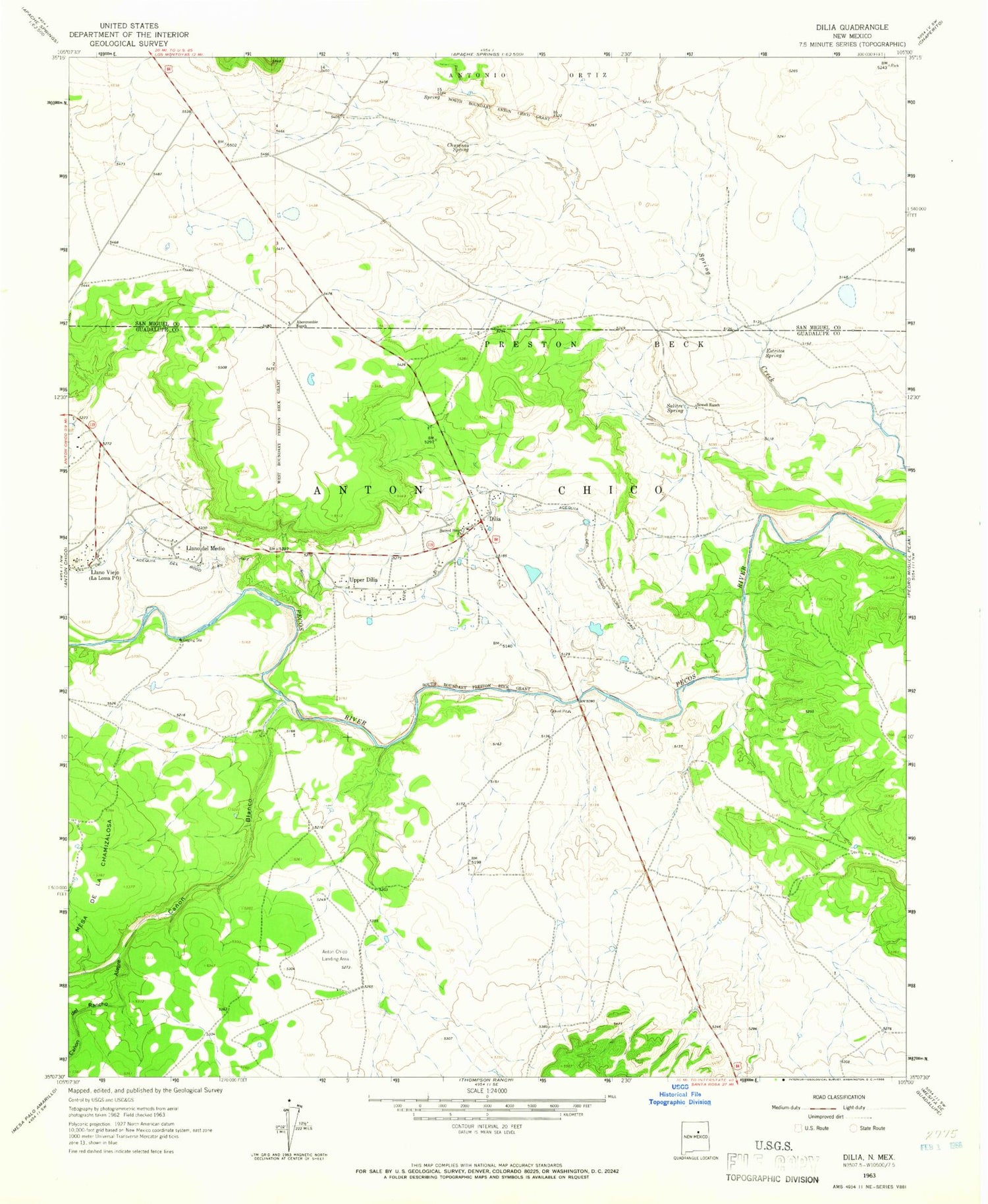 Classic USGS Dilia New Mexico 7.5'x7.5' Topo Map Image