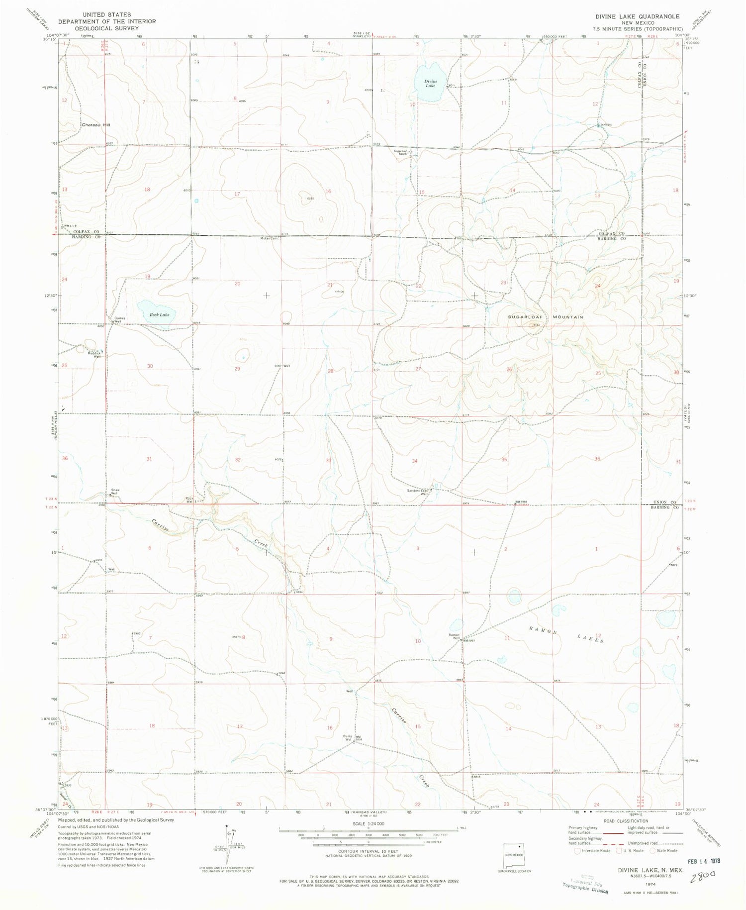 Classic USGS Divine Lake New Mexico 7.5'x7.5' Topo Map Image
