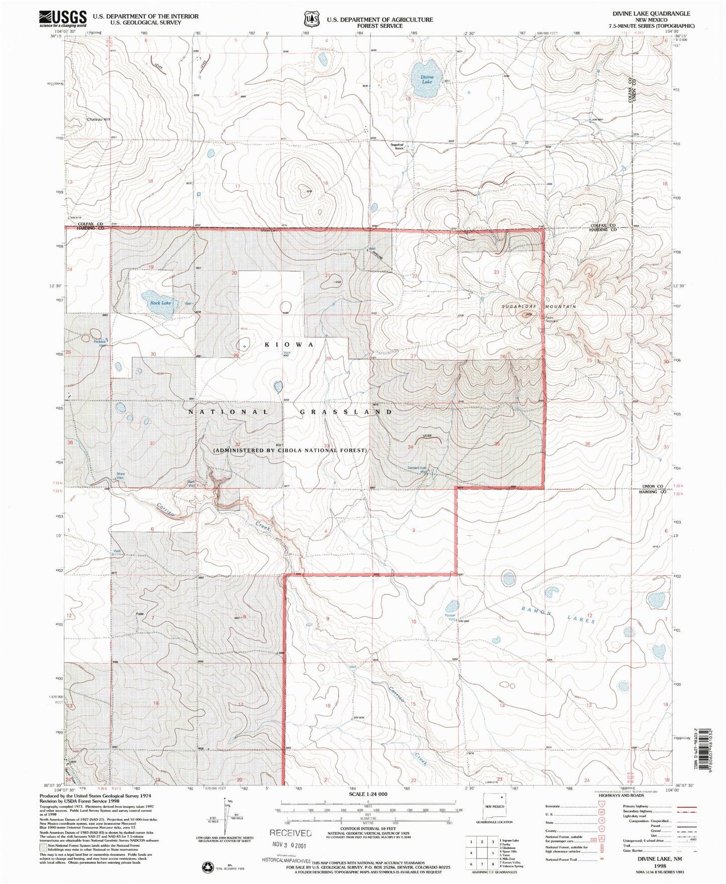 Classic USGS Divine Lake New Mexico 7.5'x7.5' Topo Map Image