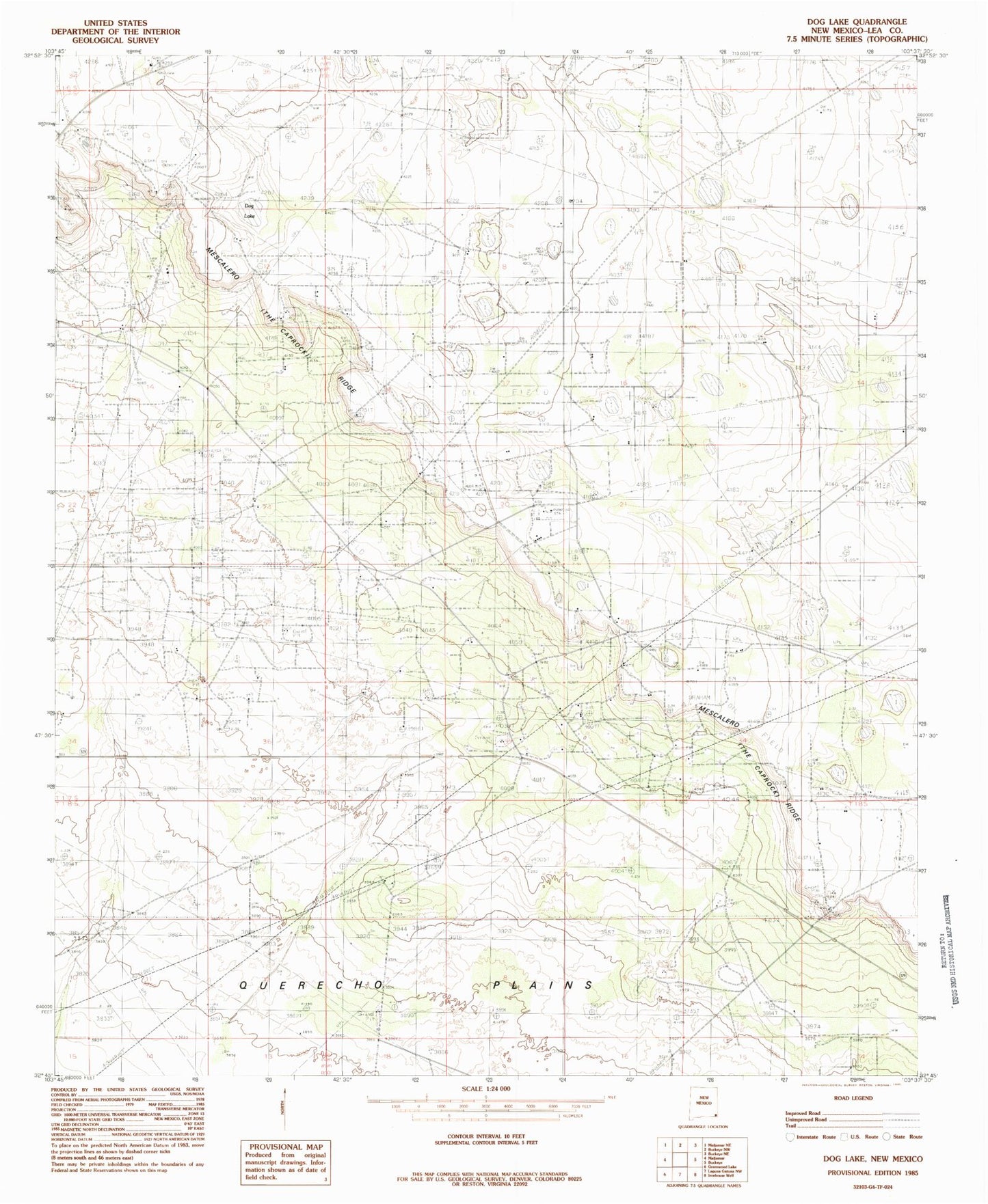 Classic USGS Dog Lake New Mexico 7.5'x7.5' Topo Map Image