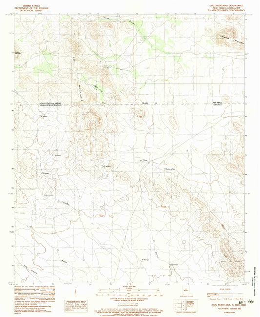Classic USGS Dog Mountains New Mexico 7.5'x7.5' Topo Map Image