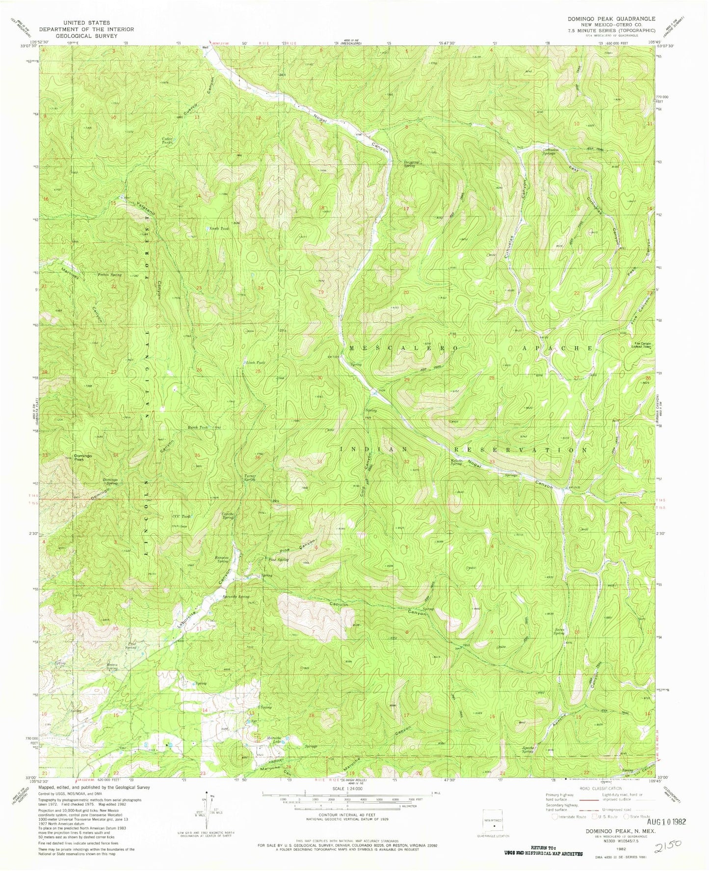 Classic USGS Domingo Peak New Mexico 7.5'x7.5' Topo Map Image