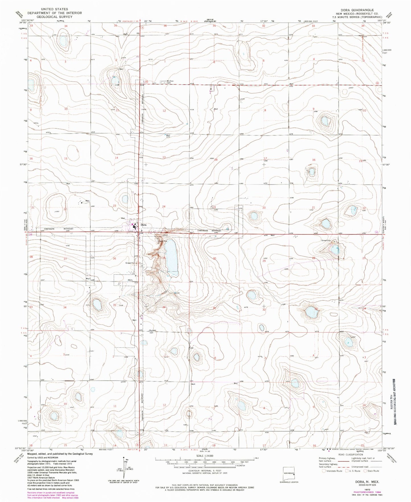 Classic USGS Dora New Mexico 7.5'x7.5' Topo Map Image
