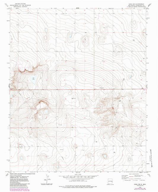 Classic USGS Dora NW New Mexico 7.5'x7.5' Topo Map Image