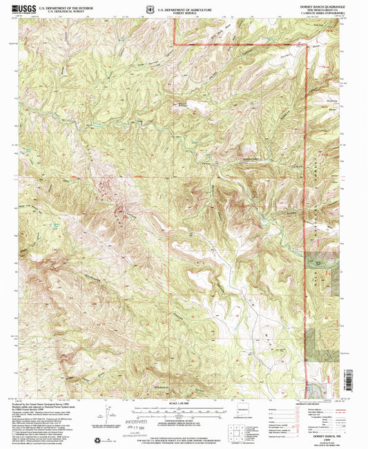Classic USGS Dorsey Ranch New Mexico 7.5'x7.5' Topo Map Image