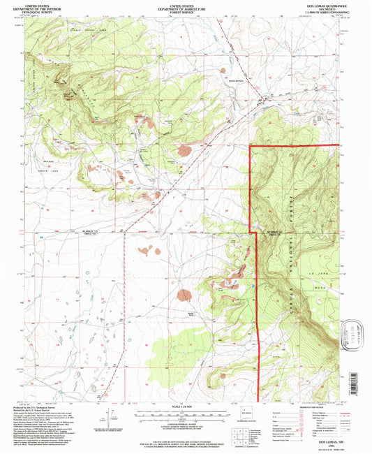 Classic USGS Dos Lomas New Mexico 7.5'x7.5' Topo Map Image