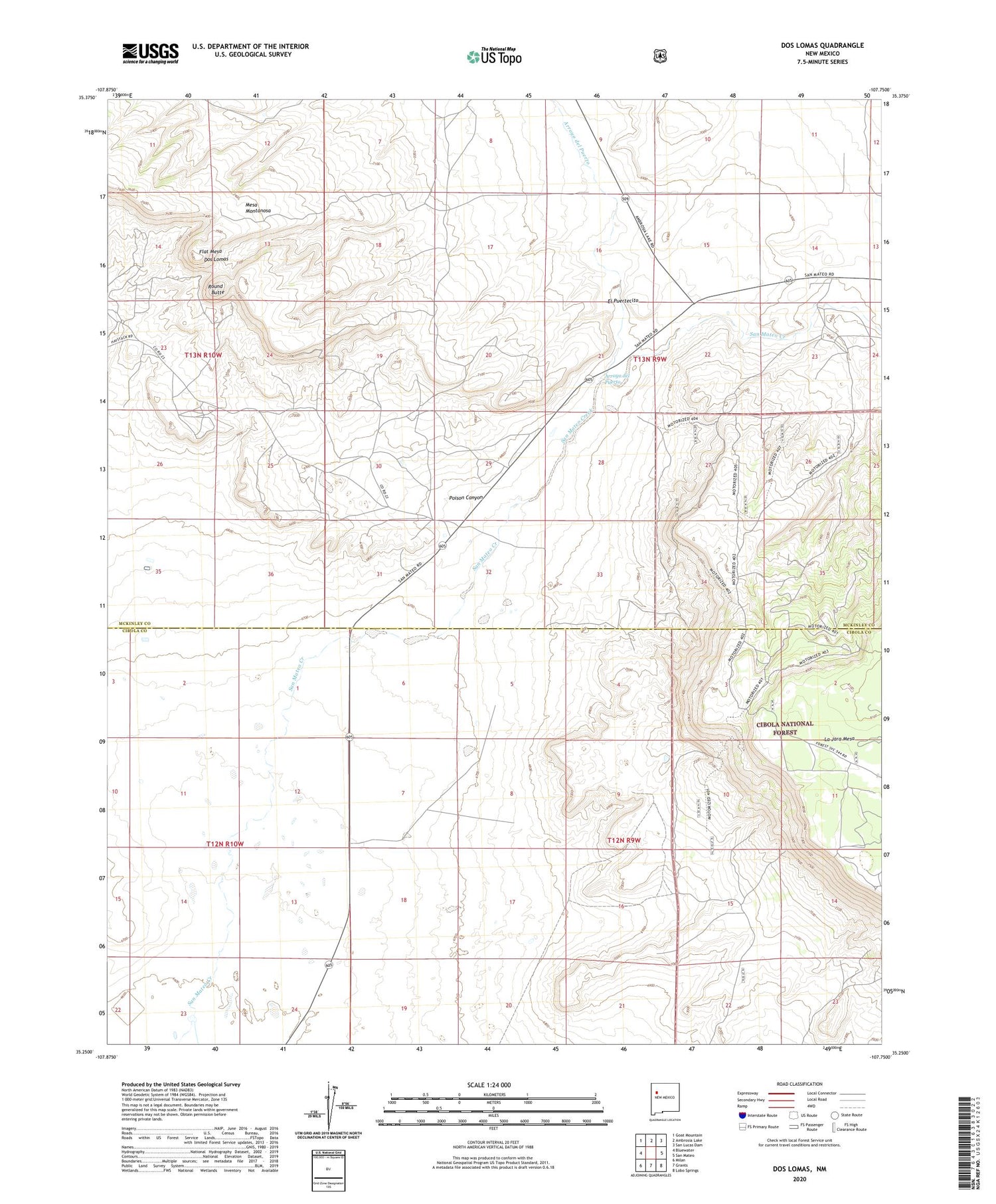 Dos Lomas New Mexico US Topo Map Image