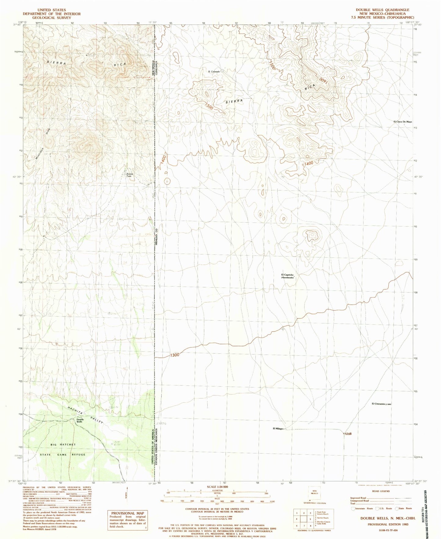 Classic USGS Double Wells New Mexico 7.5'x7.5' Topo Map Image
