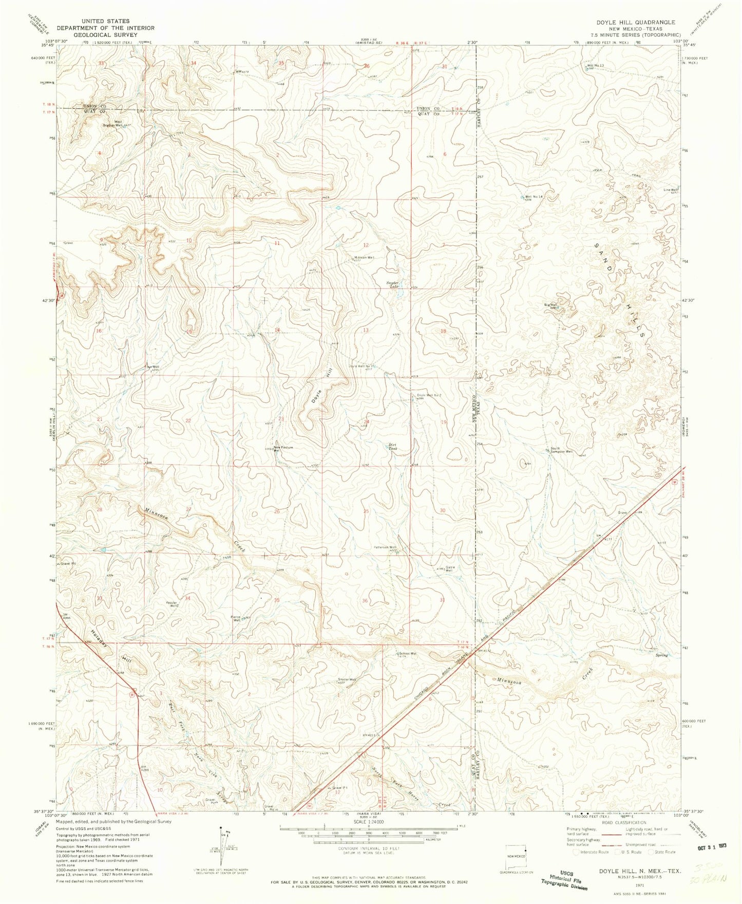 Classic USGS Doyle Hill New Mexico 7.5'x7.5' Topo Map Image